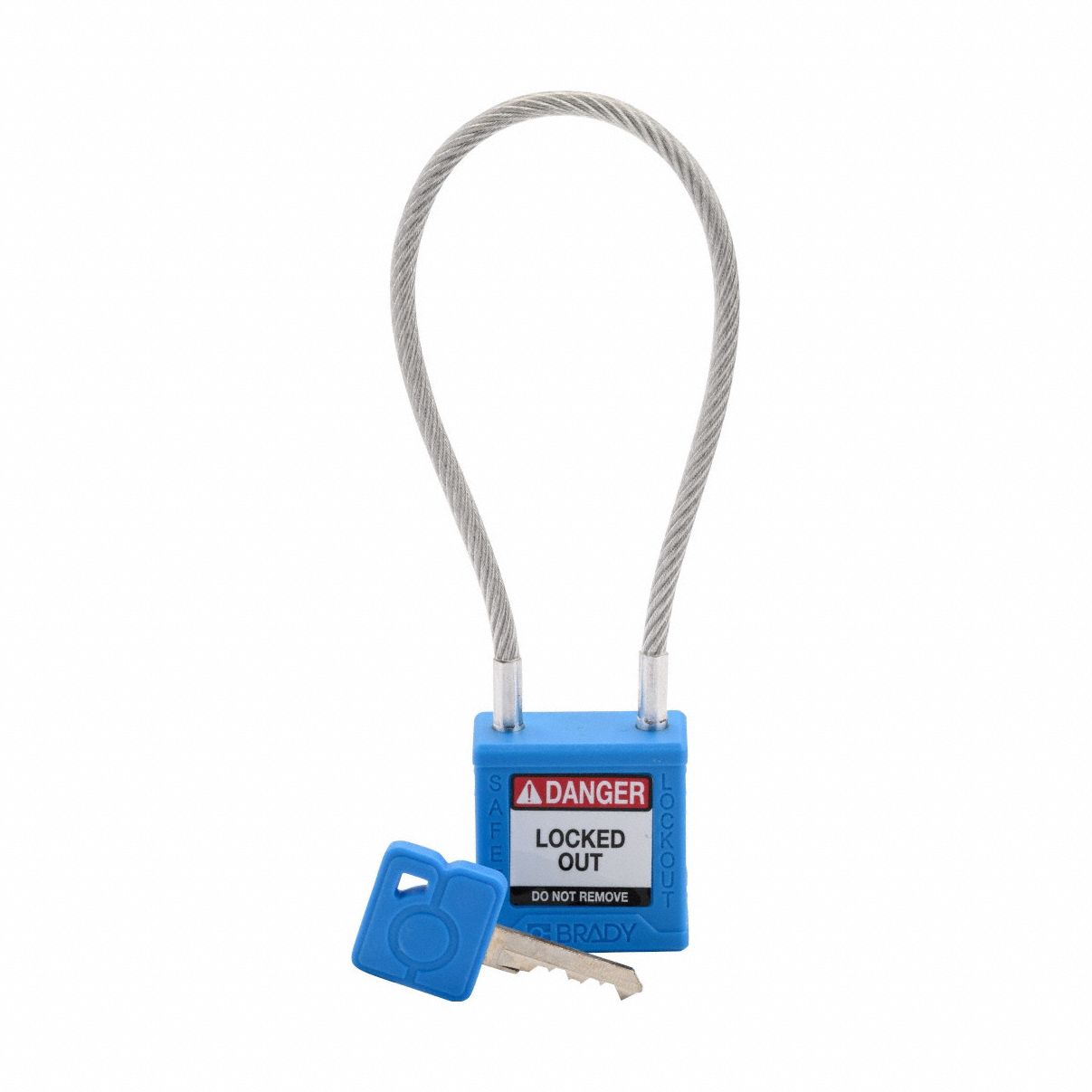 Lockout Padlock: Keyed Different, Nylon, Compact Body Body Size, Sheathed Cable, Extended, Key