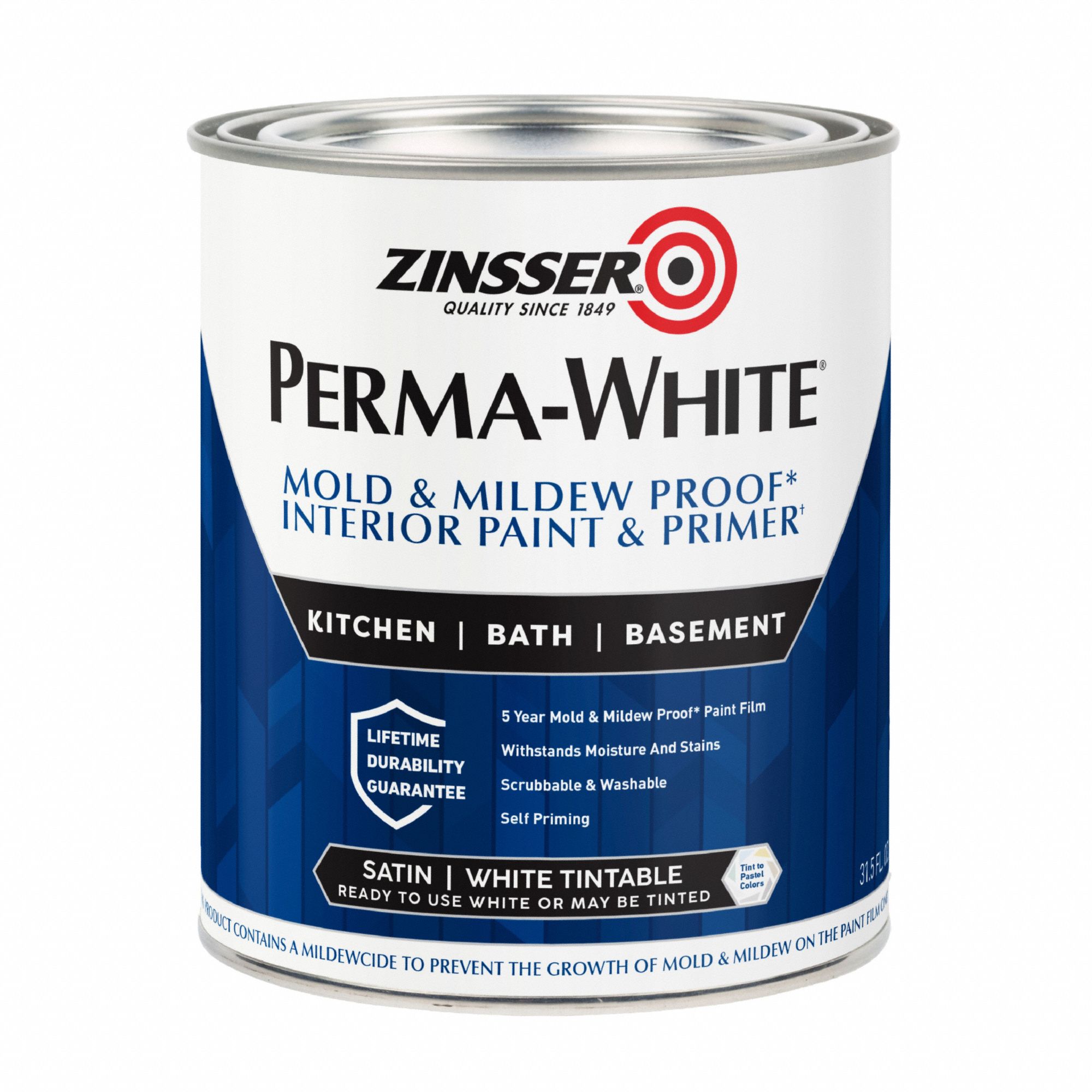 Interior Paint: Mold and Mildew Resistant Paint, Interior, Water, 1 qt Container Size, White