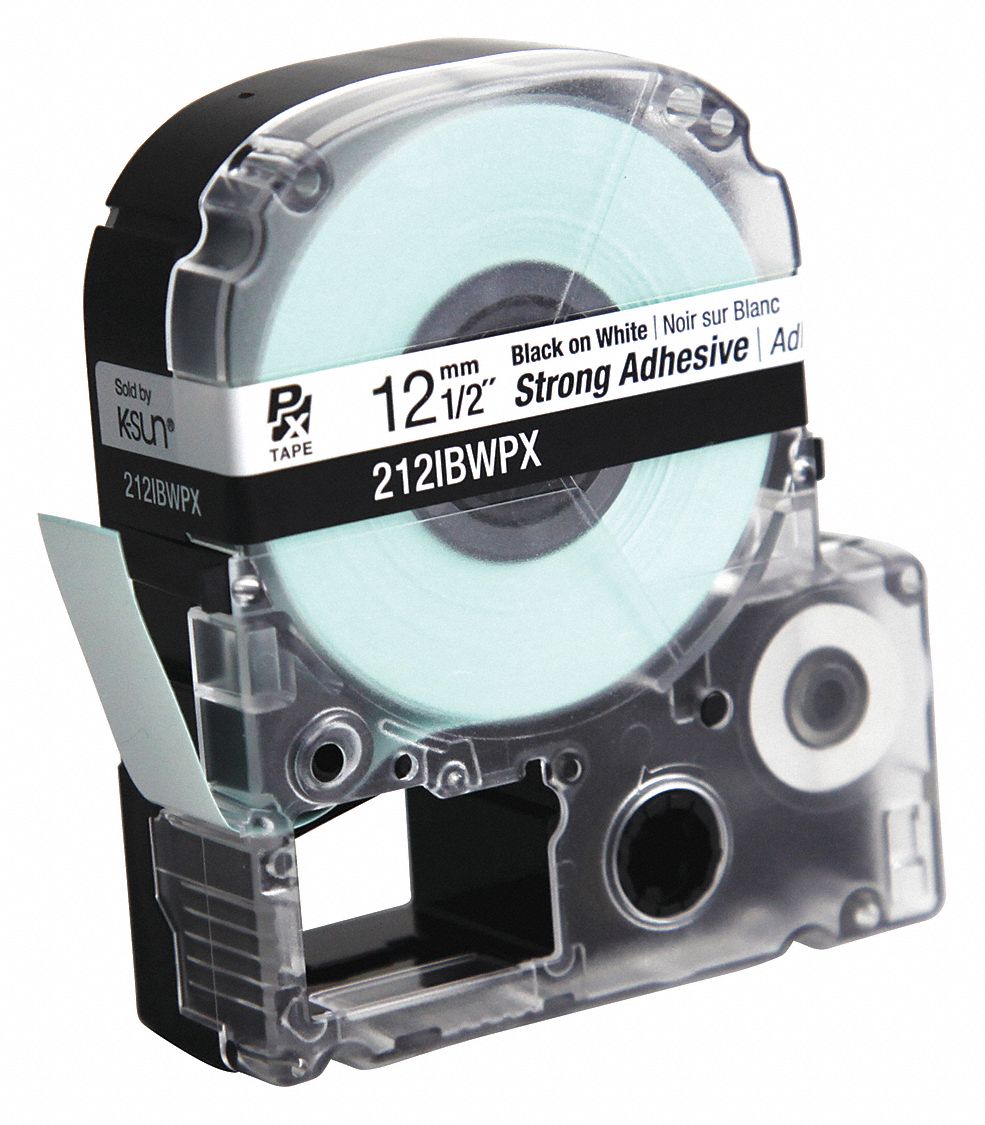 PET TAPE 12MM X 9.1M BLK/WHT STRONG ADH