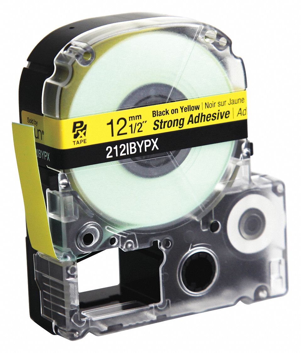 Label Tape, Blk/Yllw, Strng Adhsive, 1/2" W