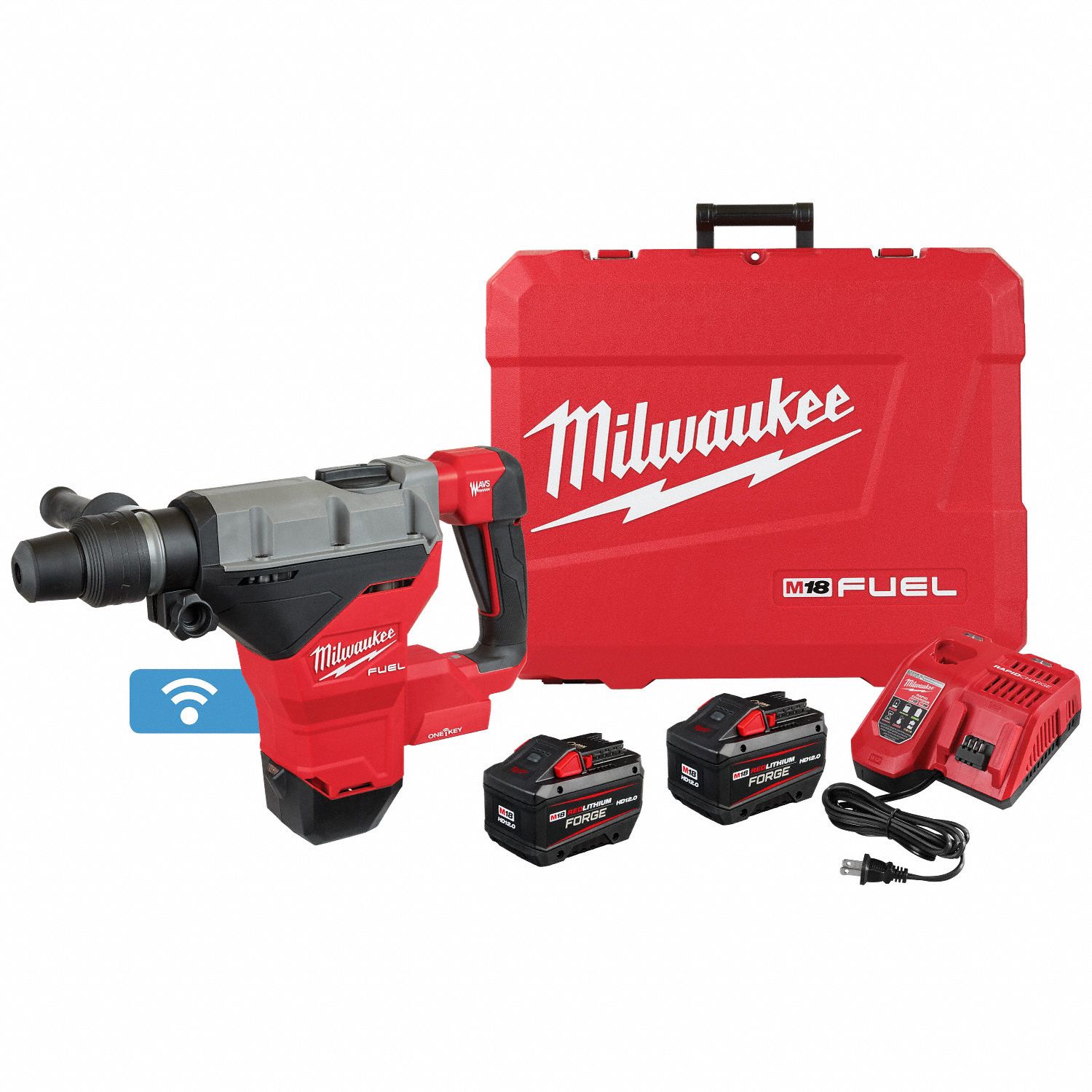 Cordless Rotary Hammer Kit: L-Shape, 18V DC, SDS-Max, 1 3/4 in max, 12.0 Ah, 8.1 ft-lb
