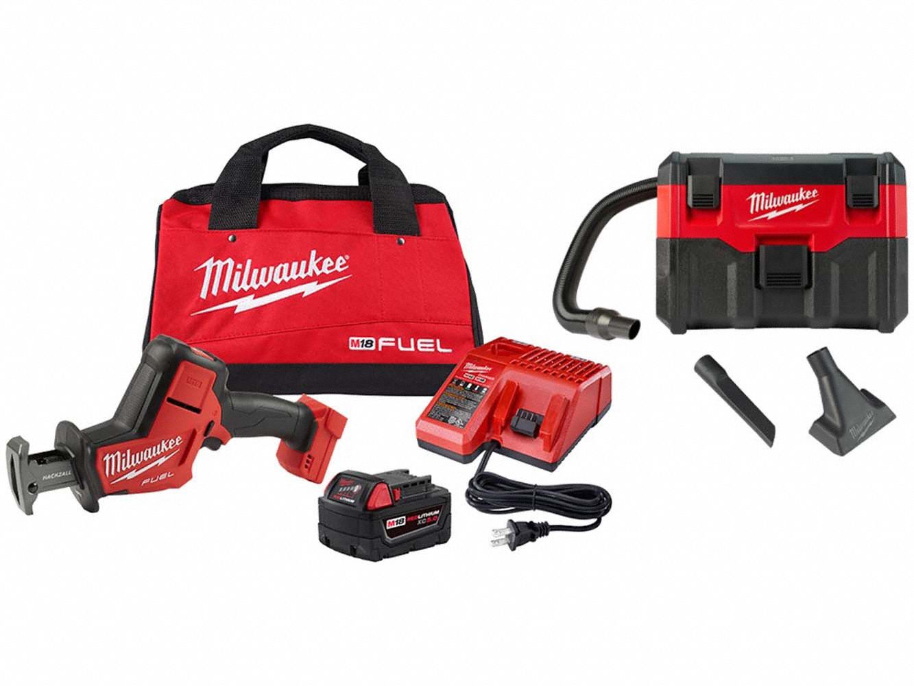 Reciprocating Saw Kit: 7/8 in Stroke Lg, 3, 000 Max. Strokes per Minute, Straight, 5 Ah