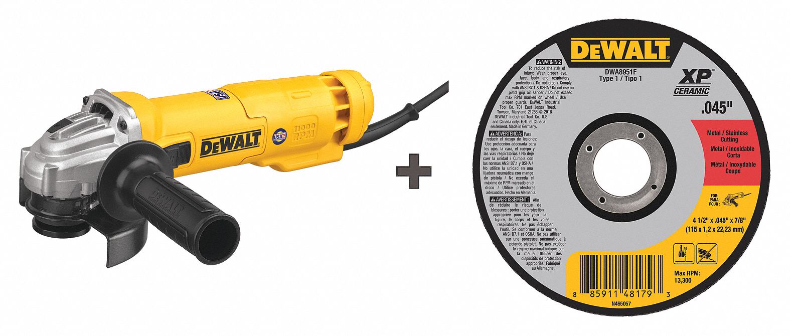DEWALT, Slide, 120V AC, Angle Grinder 271D91DWE4214/DWA8951F Grainger