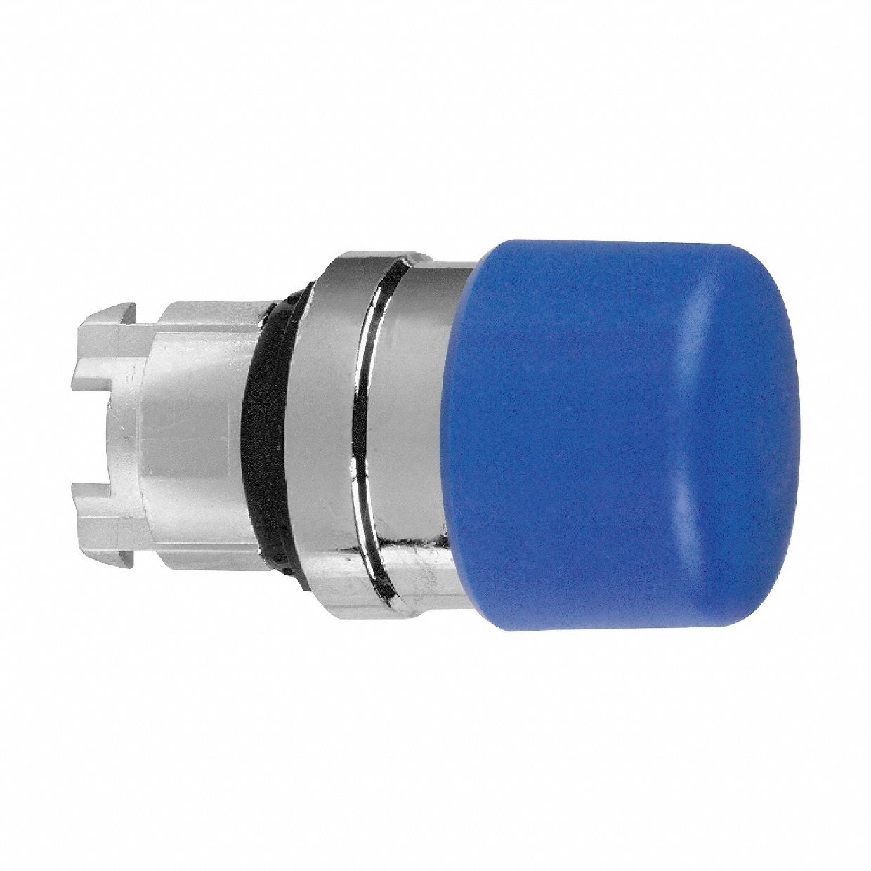 Mushroom Head Push Button: Blue, 22 mm Mounting Size, Metallic, Momentary