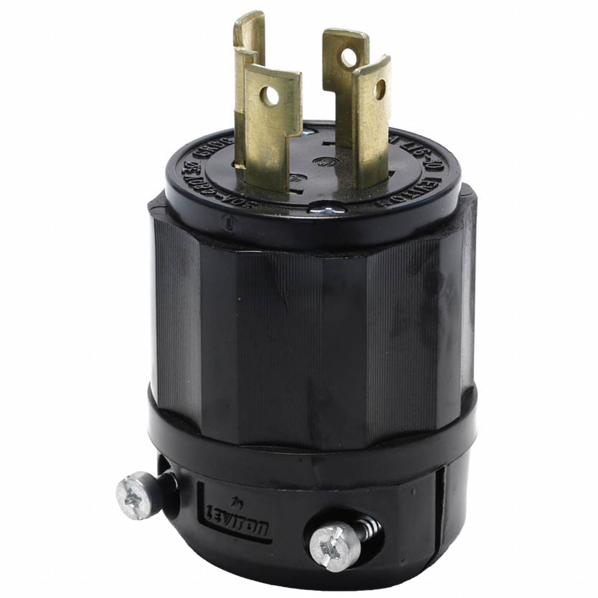 Locking Plug: L16-30P, 480V AC, 30 A, 3 Poles, Black, Screw Terminals
