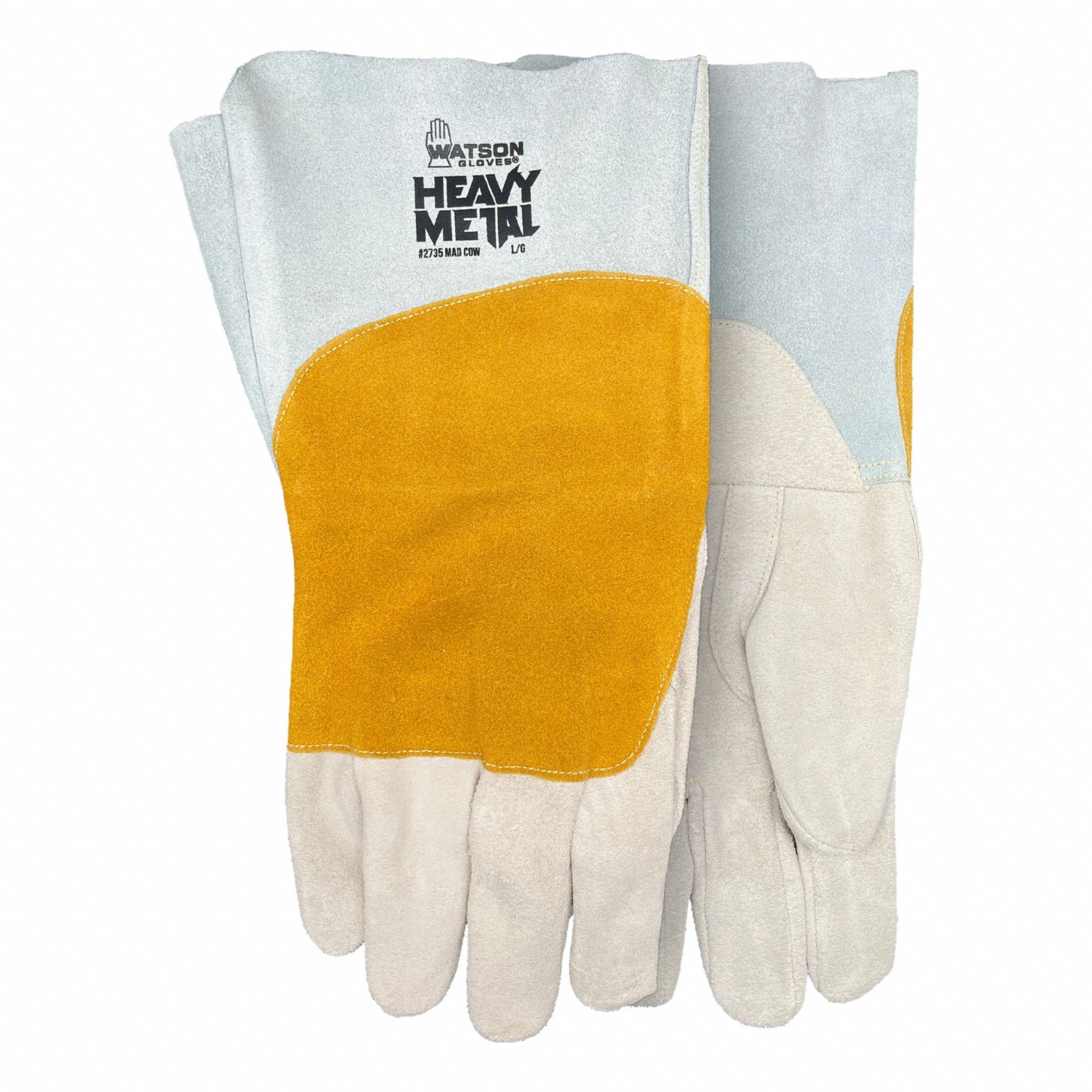 Welding Gloves: Straight Thumb, Gauntlet Cuff, Std, Tan Cowhide, Watson Gloves 2735, 1 PR
