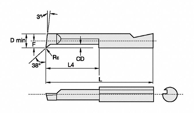 Boring Bar: Boring, Bright (Uncoated), 0.0420 in Center to Cutting Tip, Right Hand