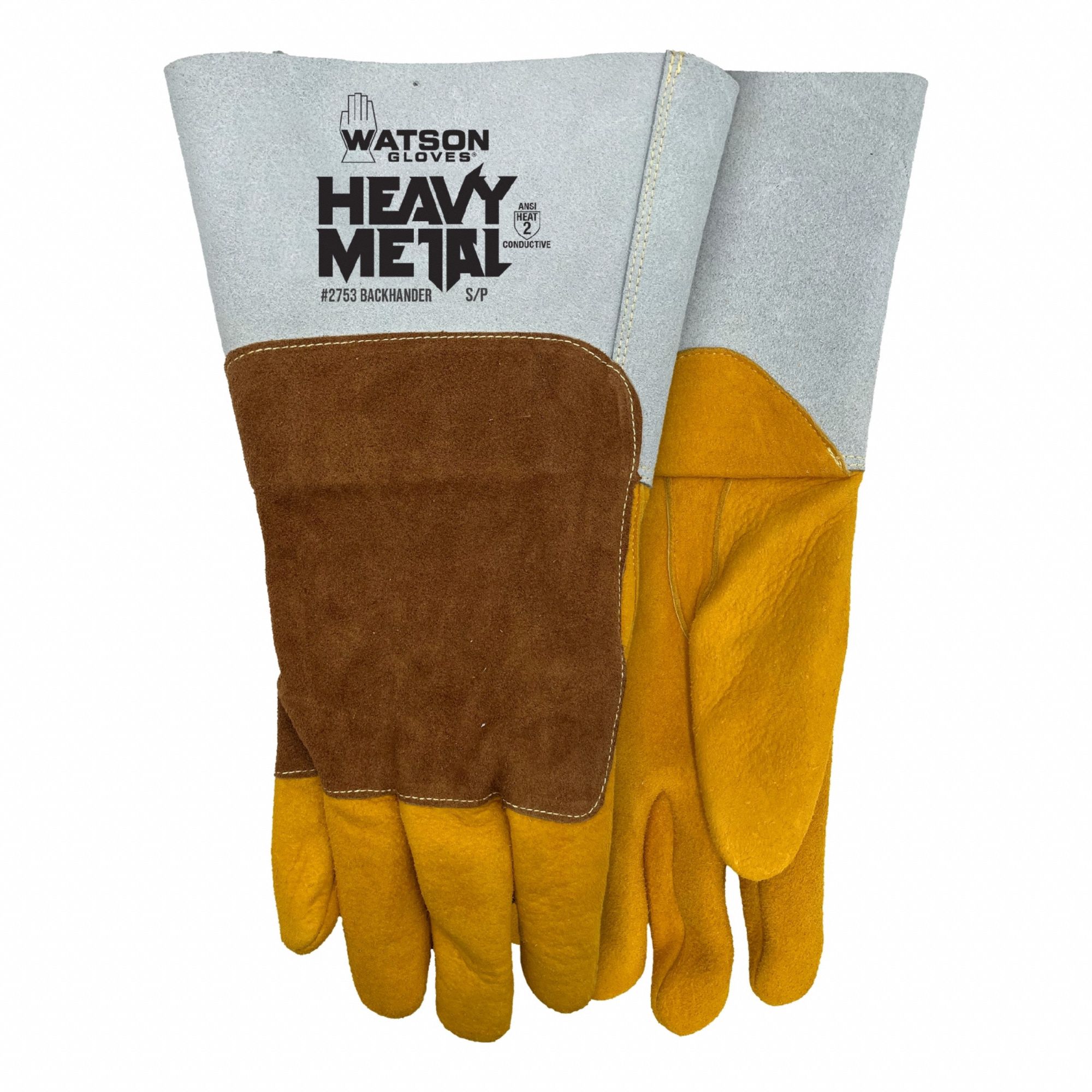 Welding Gloves: Straight Thumb, Gauntlet Cuff, Std, Brown/Tan Cowhide, Watson Gloves 2753, 1 PR