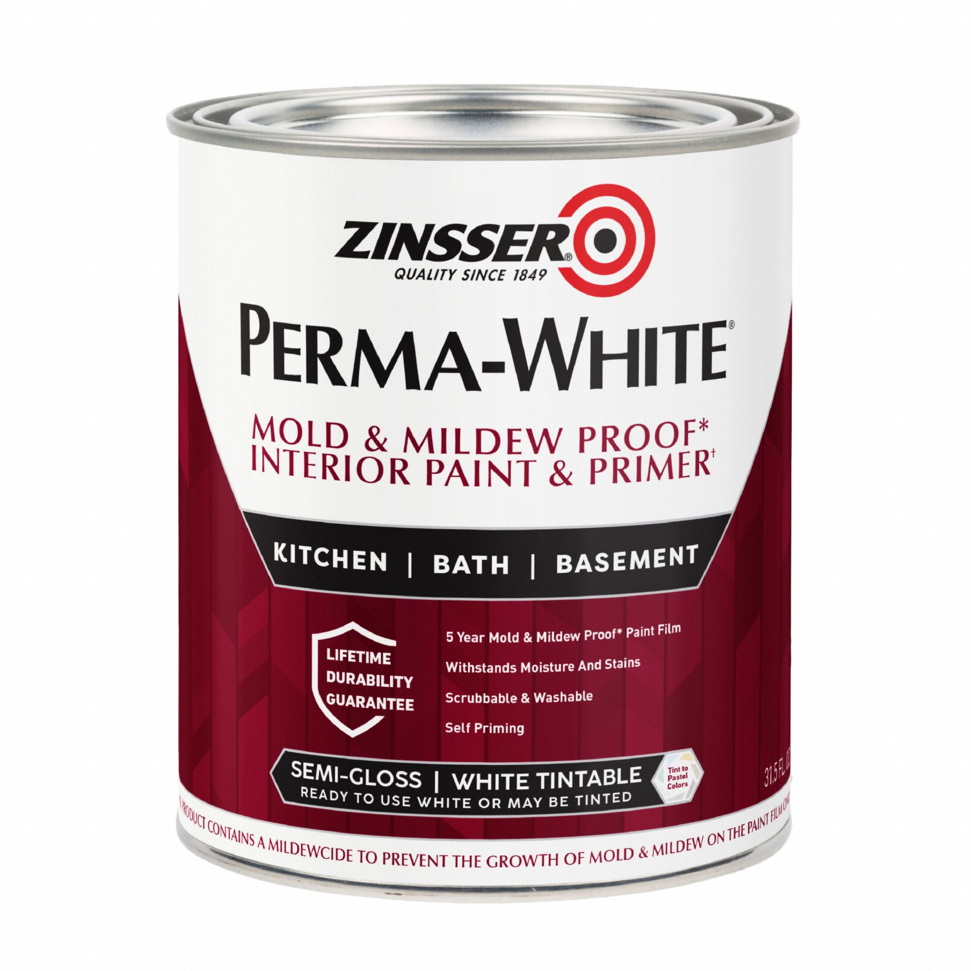 Interior Paint: Mold and Mildew Resistant Paint, Interior, Water, 1 qt Container Size, White