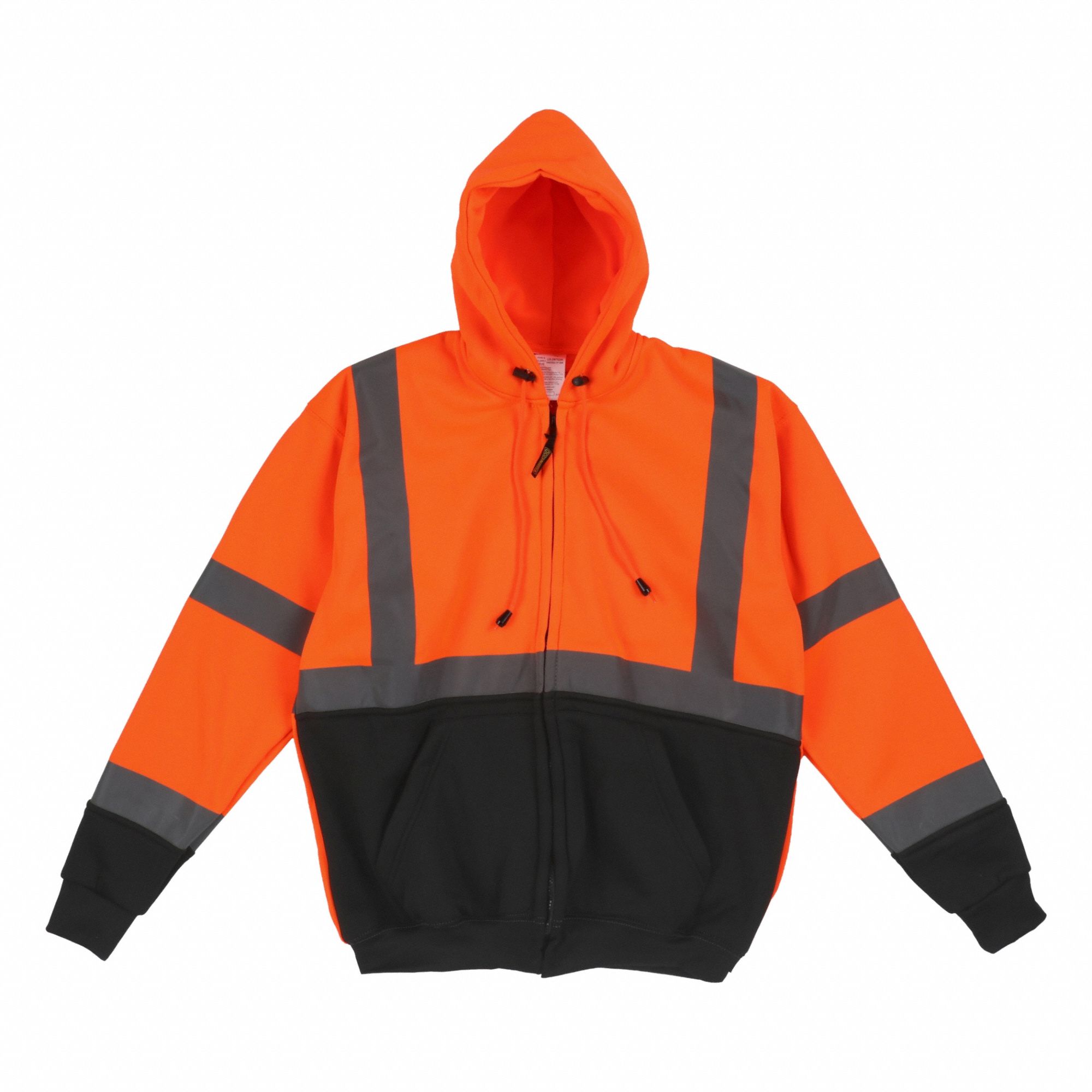 Hooded Sweatshirt: ANSI Class 3, U, Hoodie Sweatshirt, 2XL, Orange, 2 Pockets, 9° to 52° F