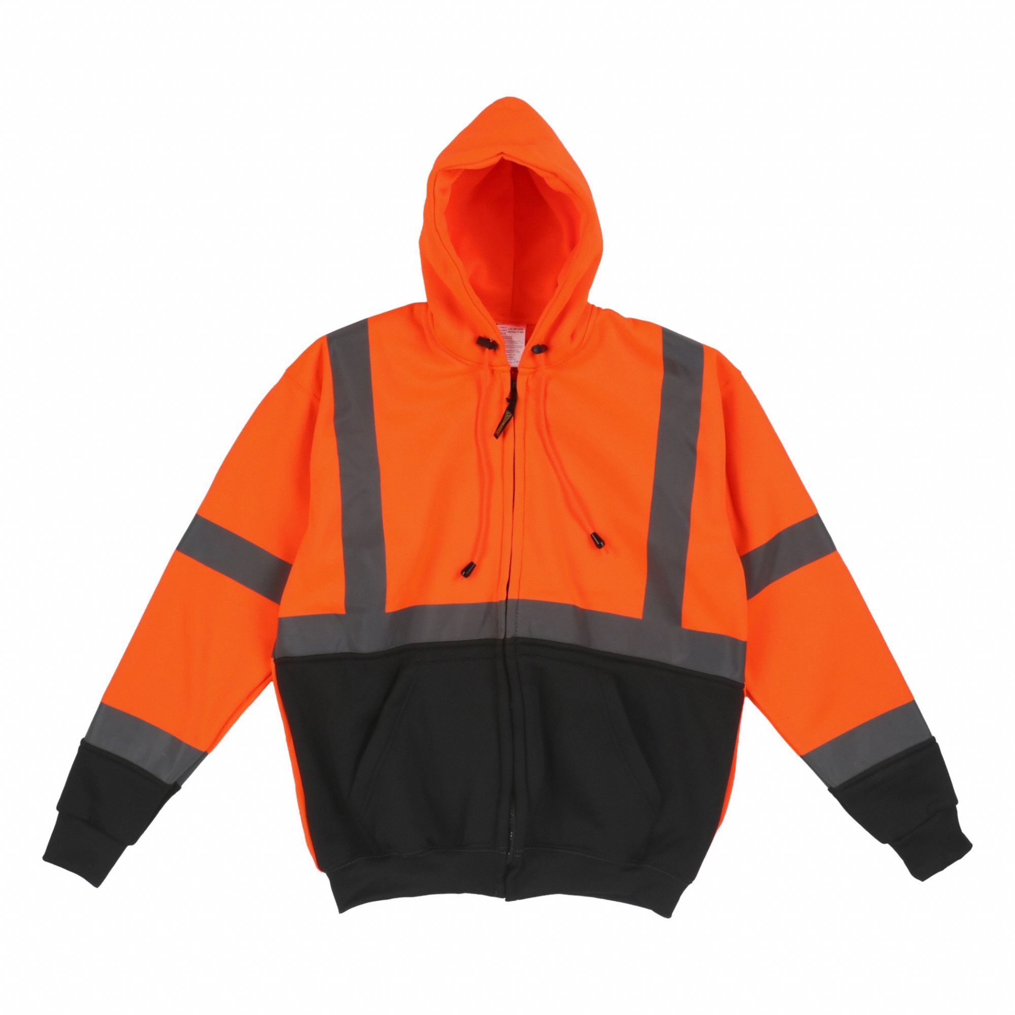 Hooded Sweatshirt: ANSI Class 3, U, Hoodie Sweatshirt, L, Orange, 2 Pockets, 9° to 52° F