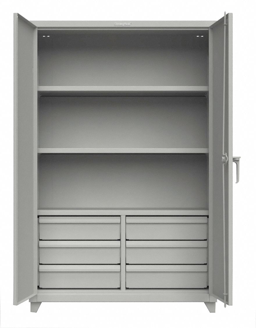 Storage Cabinet: 48 in x 24 in x 75 in, Swing  Handle & Padlock Hasp, 14 ga Panel Thick
