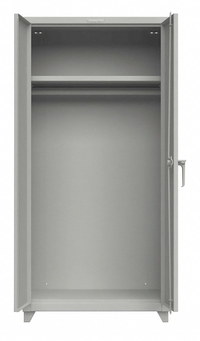 Storage Cabinet: 36 in x 24 in x 75 in, 1 Adj Shelf, Swing Handle & Padlock Hasp, Legs