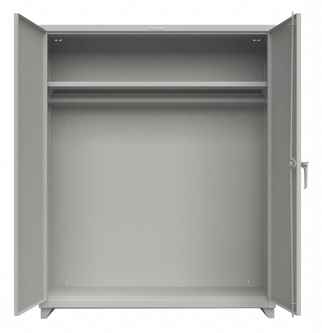 Storage Cabinet: 60 in x 24 in x 75 in, 1 Adj Shelf, Swing Handle & Padlock Hasp, Legs