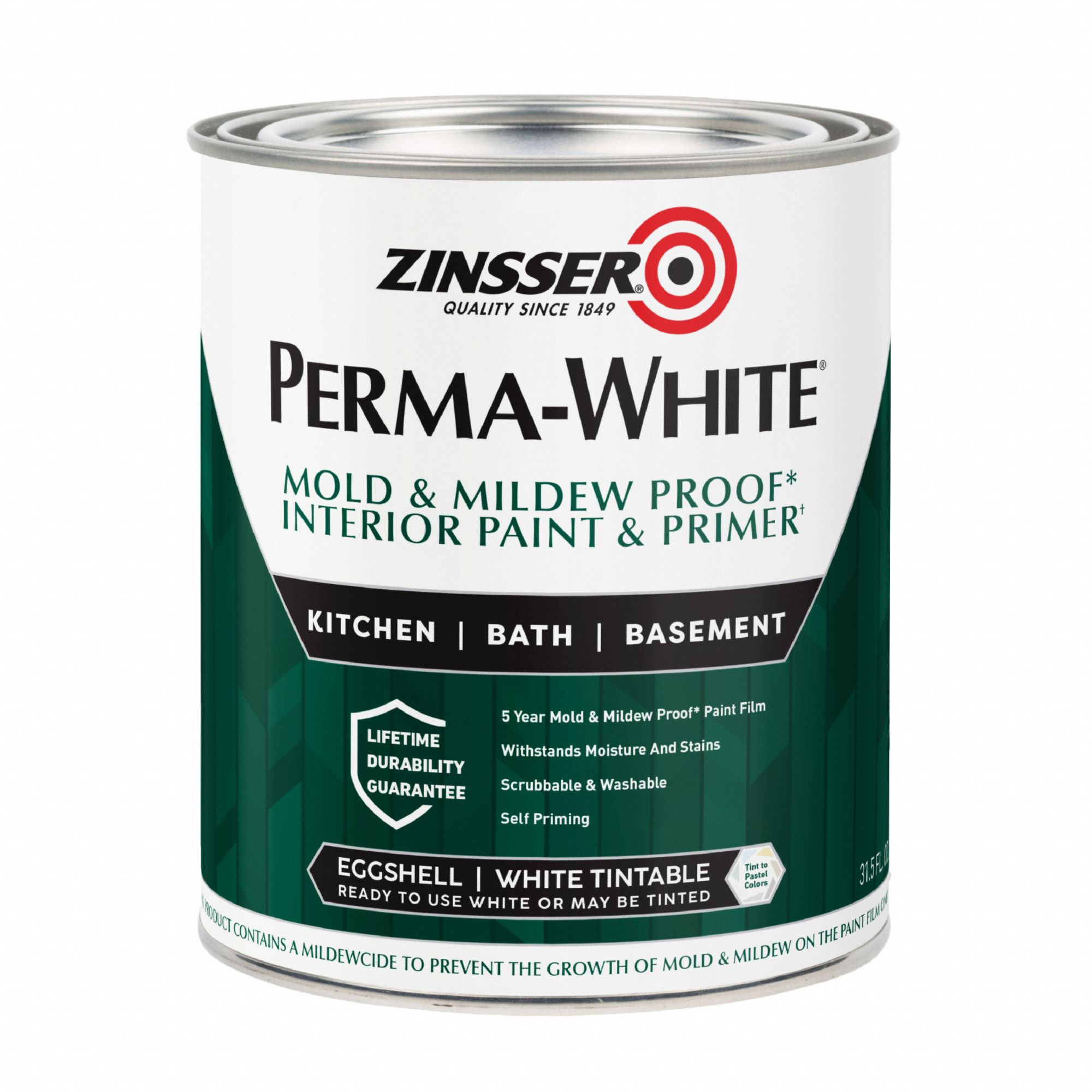 Interior Paint: Mold and Mildew Resistant Paint, Interior, Water, 1 qt Container Size, White