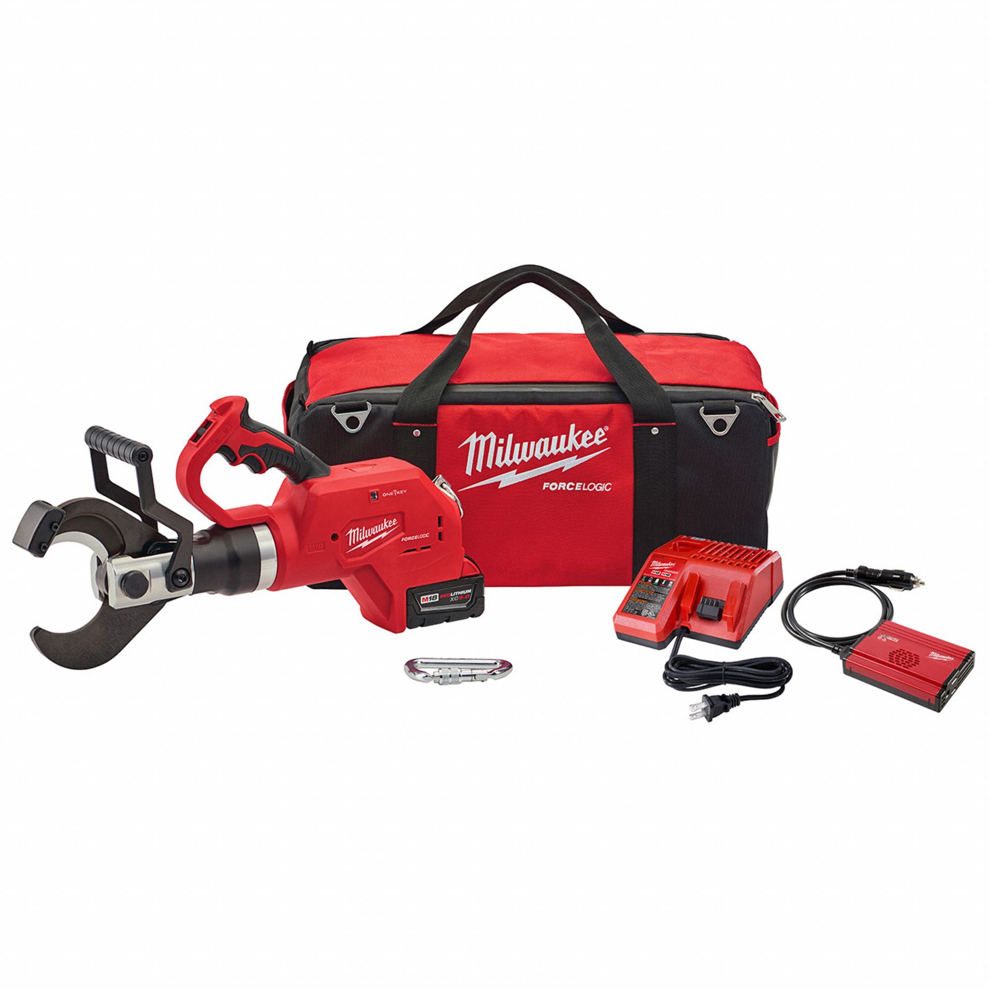 MILWAUKEE Cordless Cable Cutter Kit: M18, 1000 MCM Aluminum/750 MCM Copper,  Inline, C-Head, 2 Ah