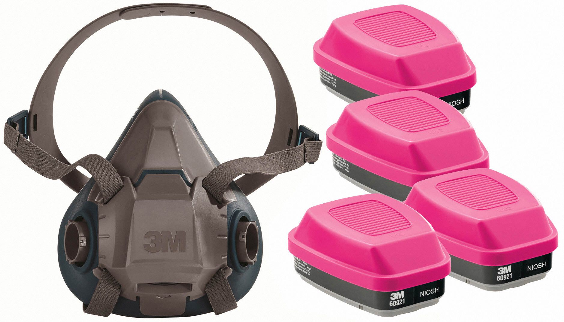 Half Mask Respirator Kit: 4 Cartridges Included, (4) Organic Vapor (OV), P100 Combo Cartidge
