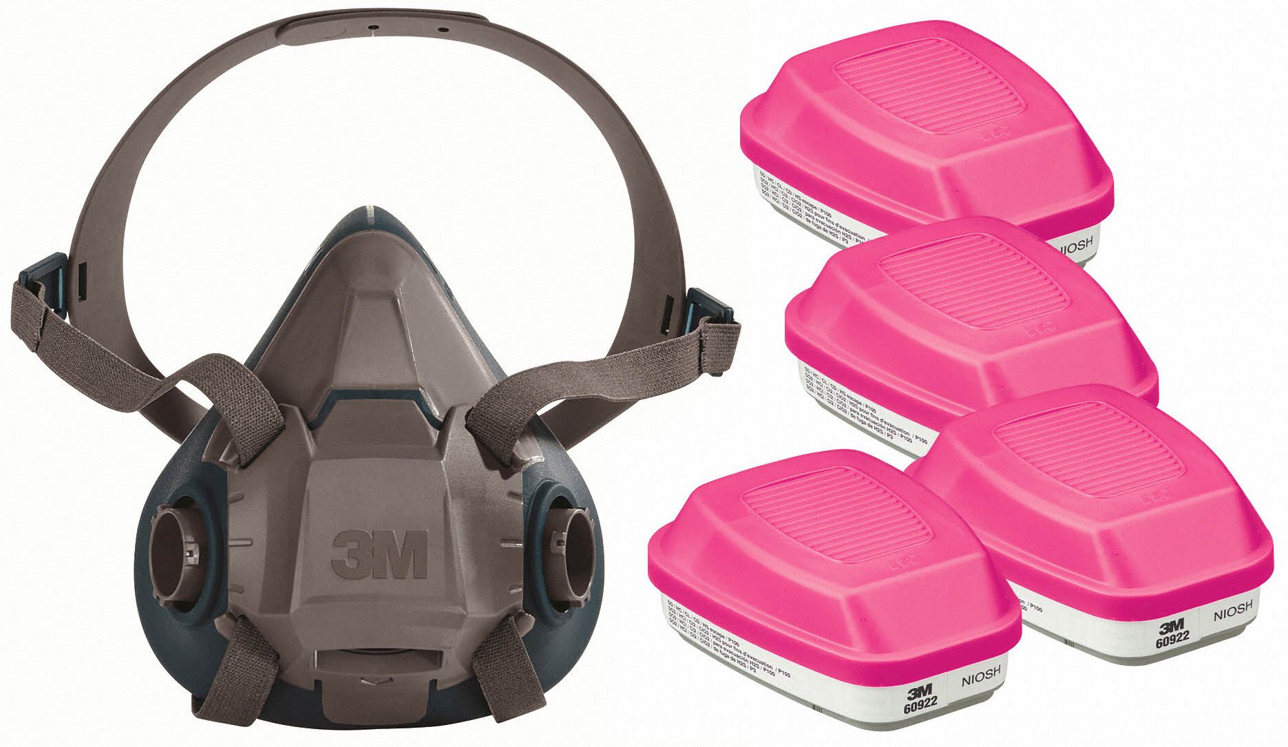 Half Mask Respirator Kit: 4 Cartridges Included, (4) Acid Gas (AG), P100 Combo Cartridge