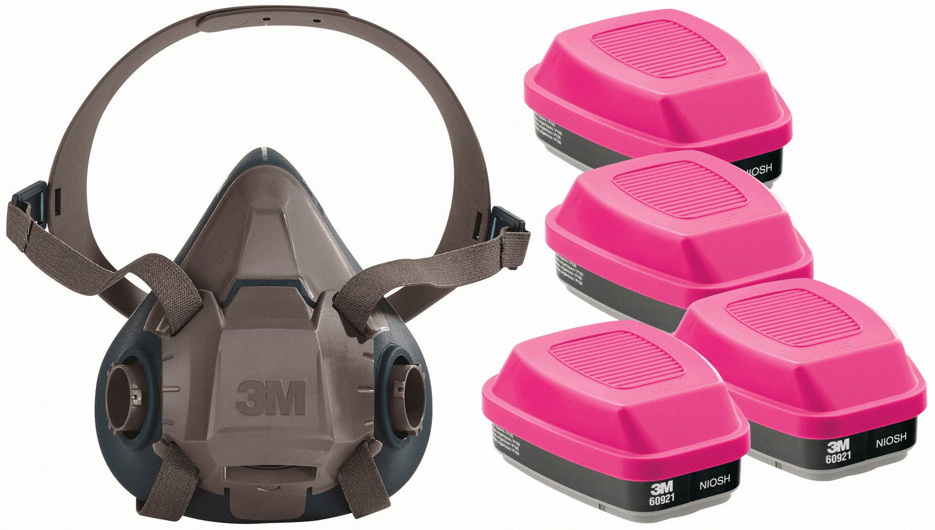 Half Mask Respirator Kit: 4 Cartridges Included, (4) Organic Vapor (OV), P100 Combo Cartidge
