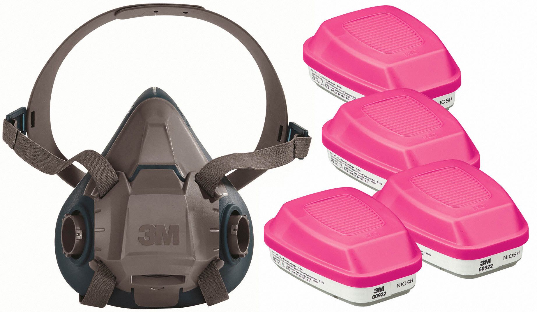 Half Mask Respirator Kit: 4 Cartridges Included, (4) Acid Gas (AG), P100 Combo Cartridge