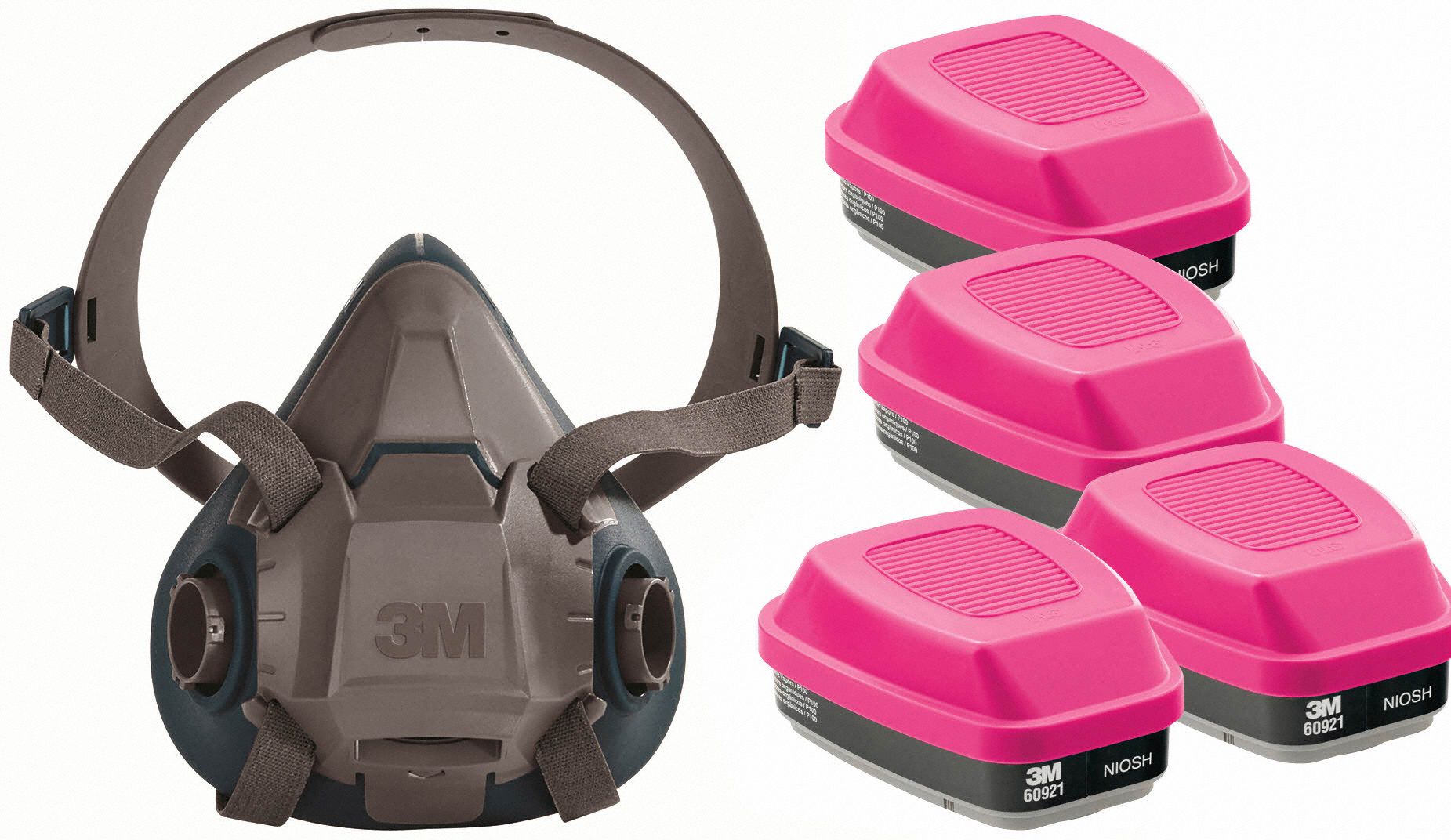Half Mask Respirator Kit: 4 Cartridges Included, (4) Organic Vapor (OV), P100 Combo Cartidge