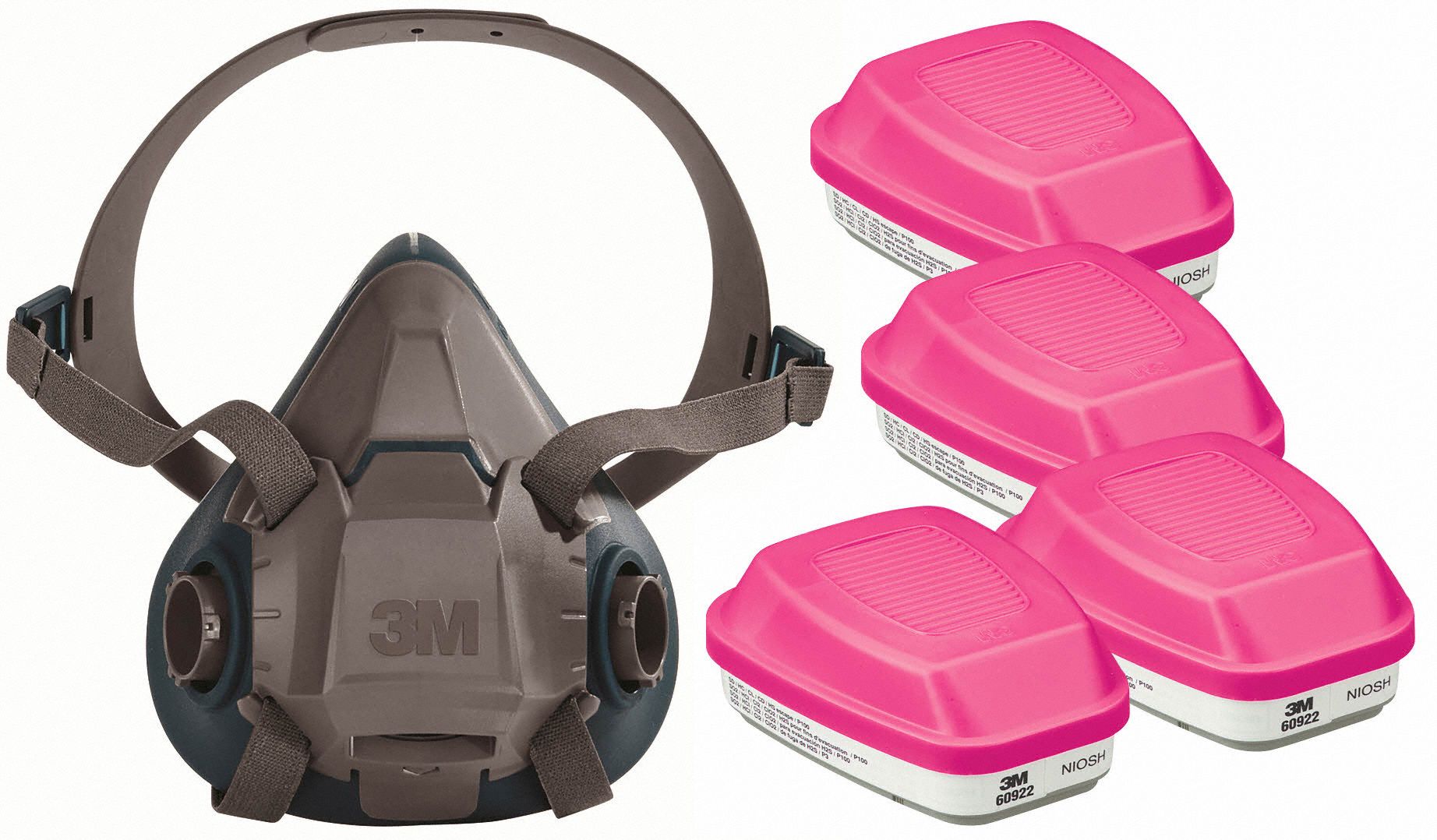 Half Mask Respirator Kit: 4 Cartridges Included, (4) Acid Gas (AG), P100 Combo Cartridge