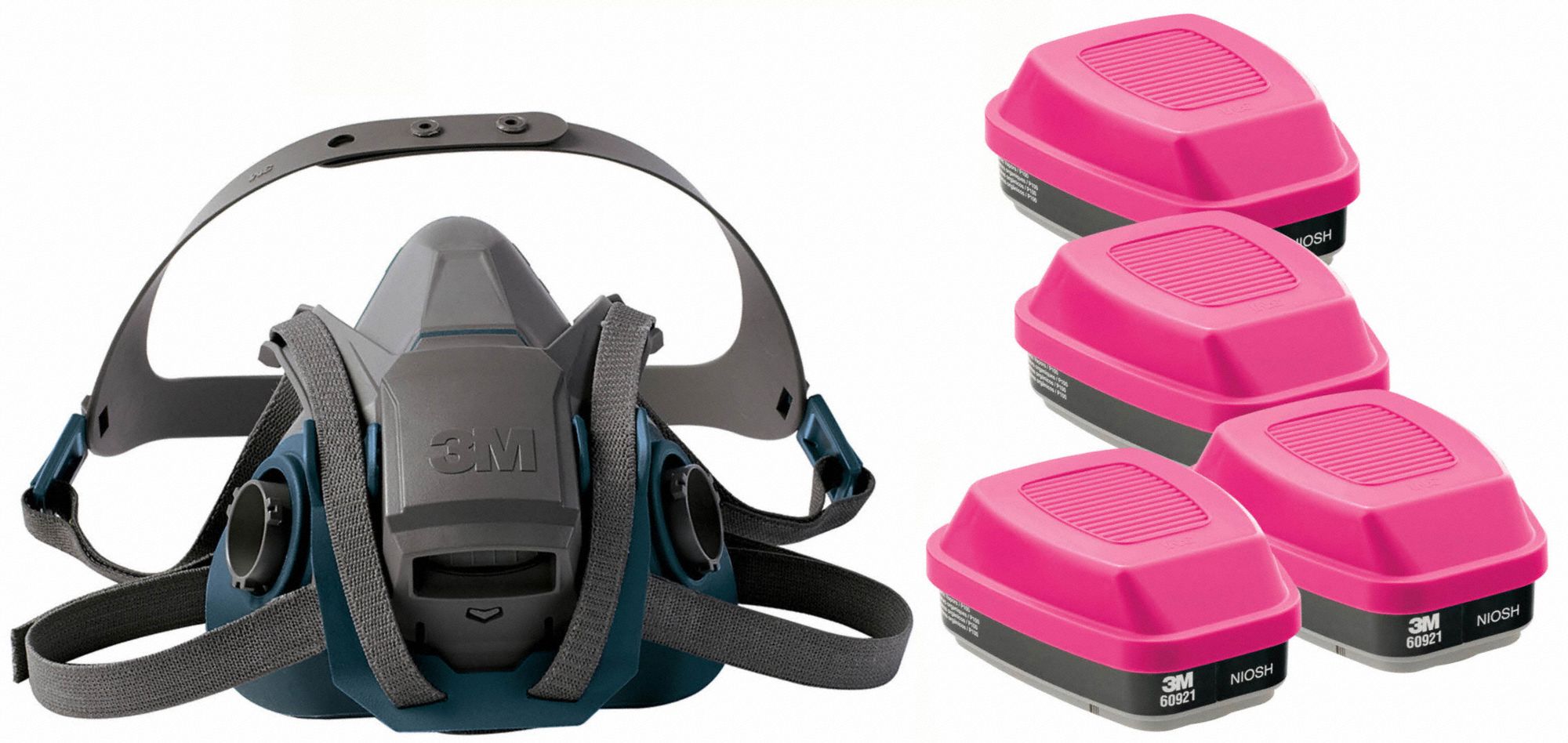Half Mask Respirator Kit: 4 Cartridges Included, (4) Organic Vapor (OV), P100 Combo Cartidge