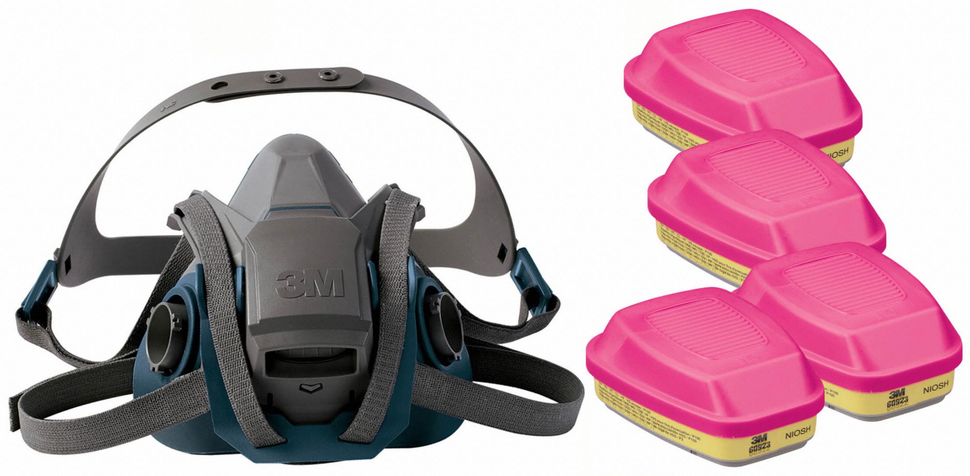 Half Mask Respirator Kit: 4 Cartridges Included, Silicone, S Mask Size