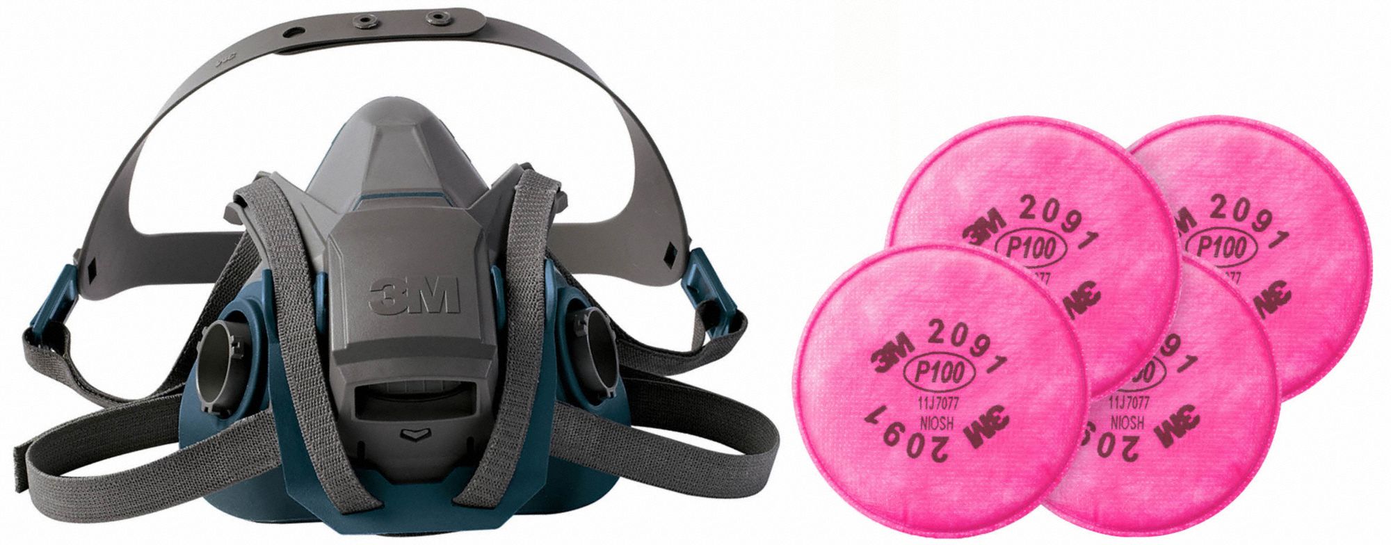 Half Mask Respirator Kit: 4 Cartridges Included, (4) P100 Filter, Silicone, L Mask Size