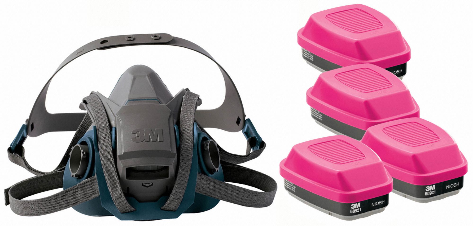 Half Mask Respirator Kit: 4 Cartridges Included, (4) Organic Vapor (OV), P100 Combo Cartidge