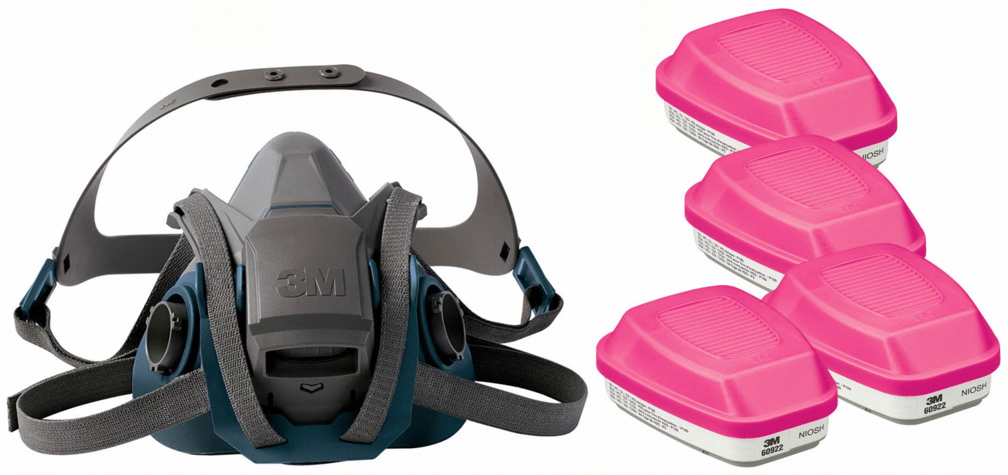 Half Mask Respirator Kit: 4 Cartridges Included, (4) Acid Gas (AG), P100 Combo Cartridge