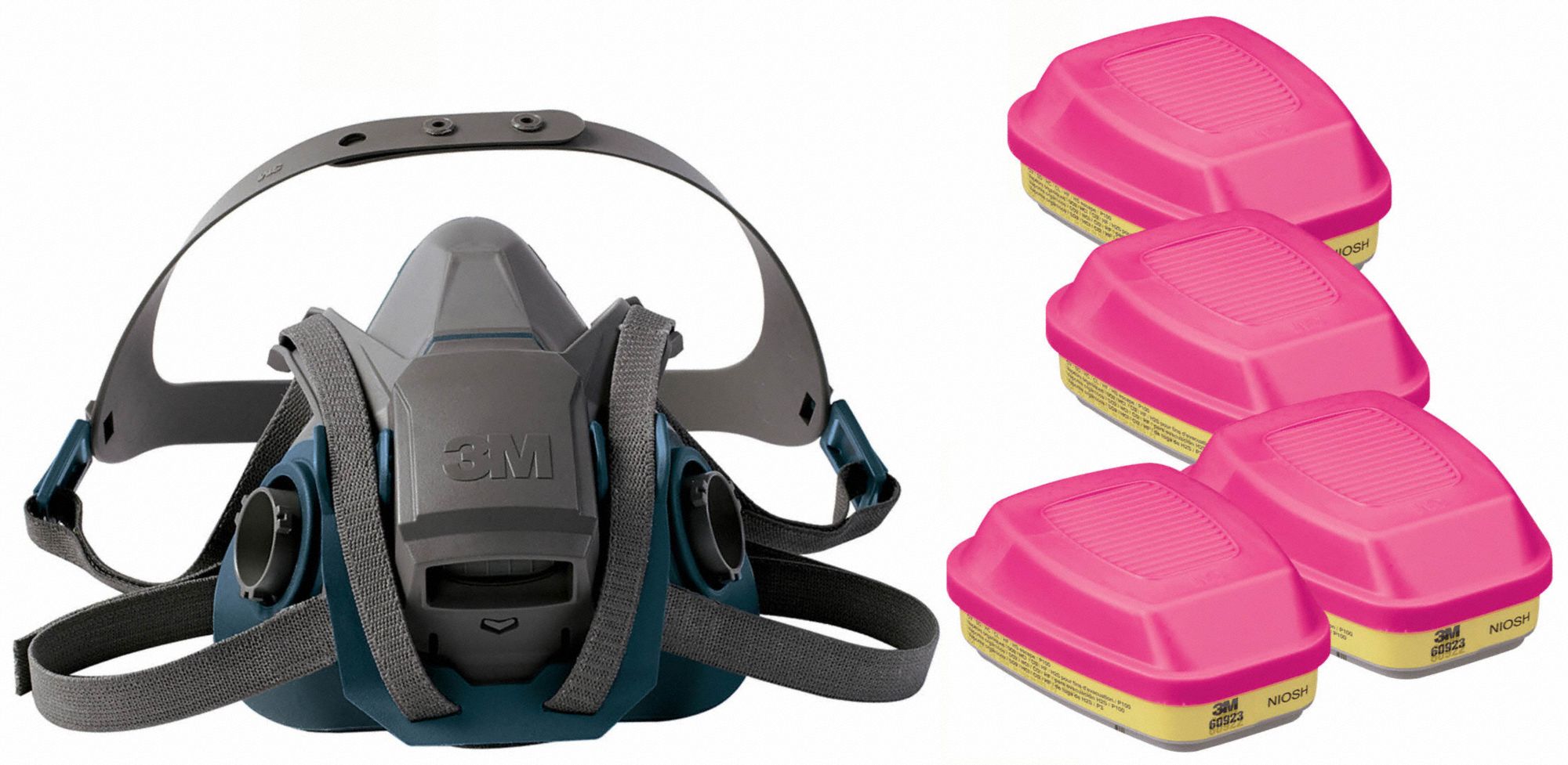 Half Mask Respirator Kit: 4 Cartridges Included, Silicone, L Mask Size