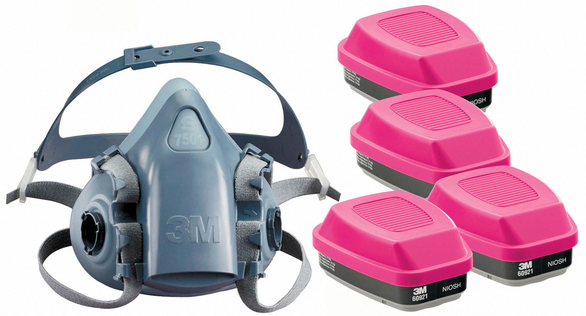 Half Mask Respirator Kit: 4 Cartridges Included, Silicone, S Mask Size