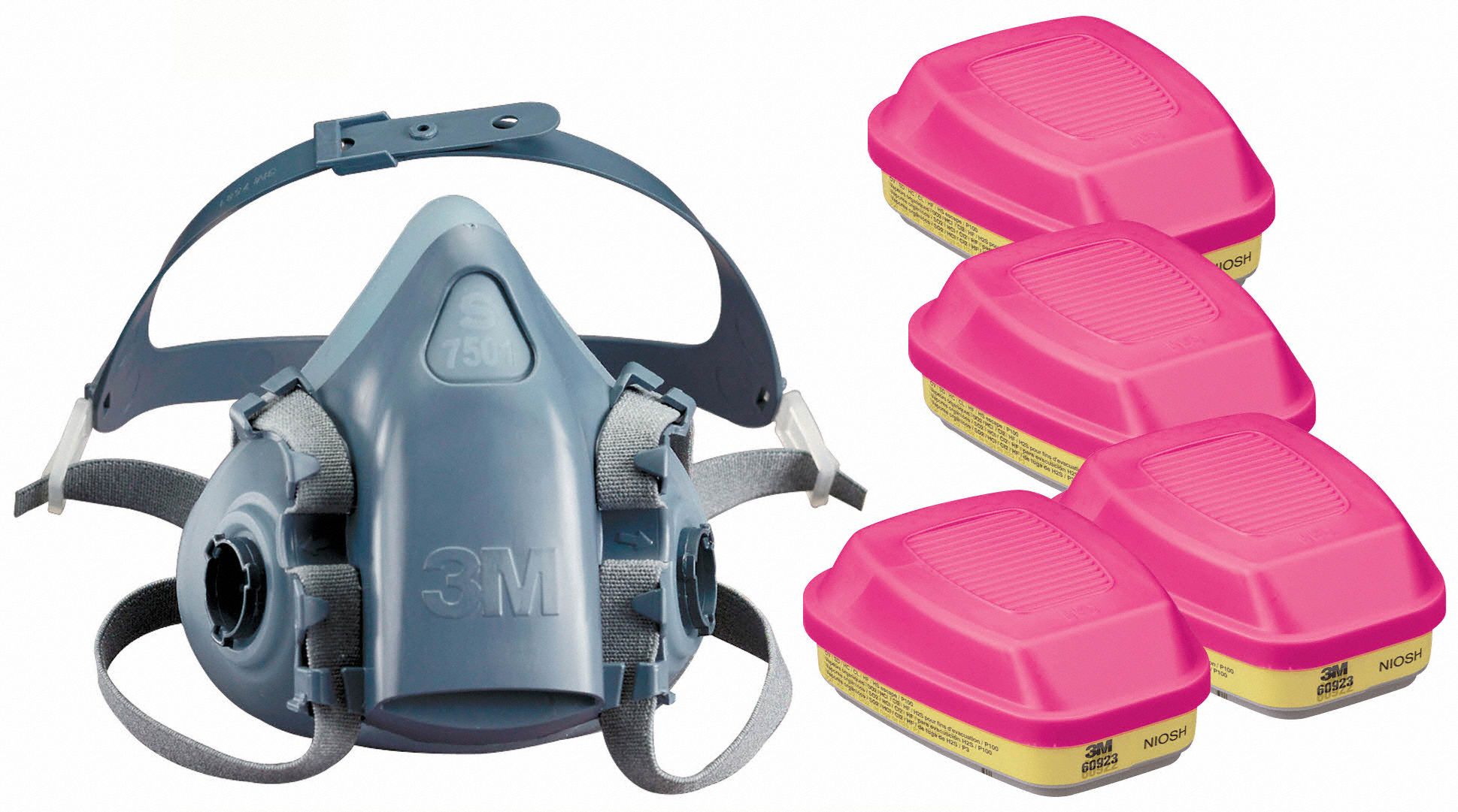 3M, 4 Cartridges Included, Silicone, Half Mask Respirator Kit 277NC43PB394JG12 Grainger