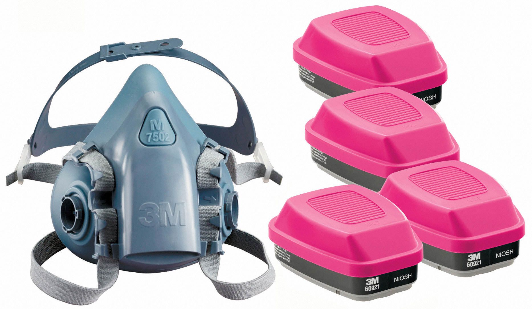 Half Mask Respirator Kit: 4 Cartridges Included, Silicone, M Mask Size