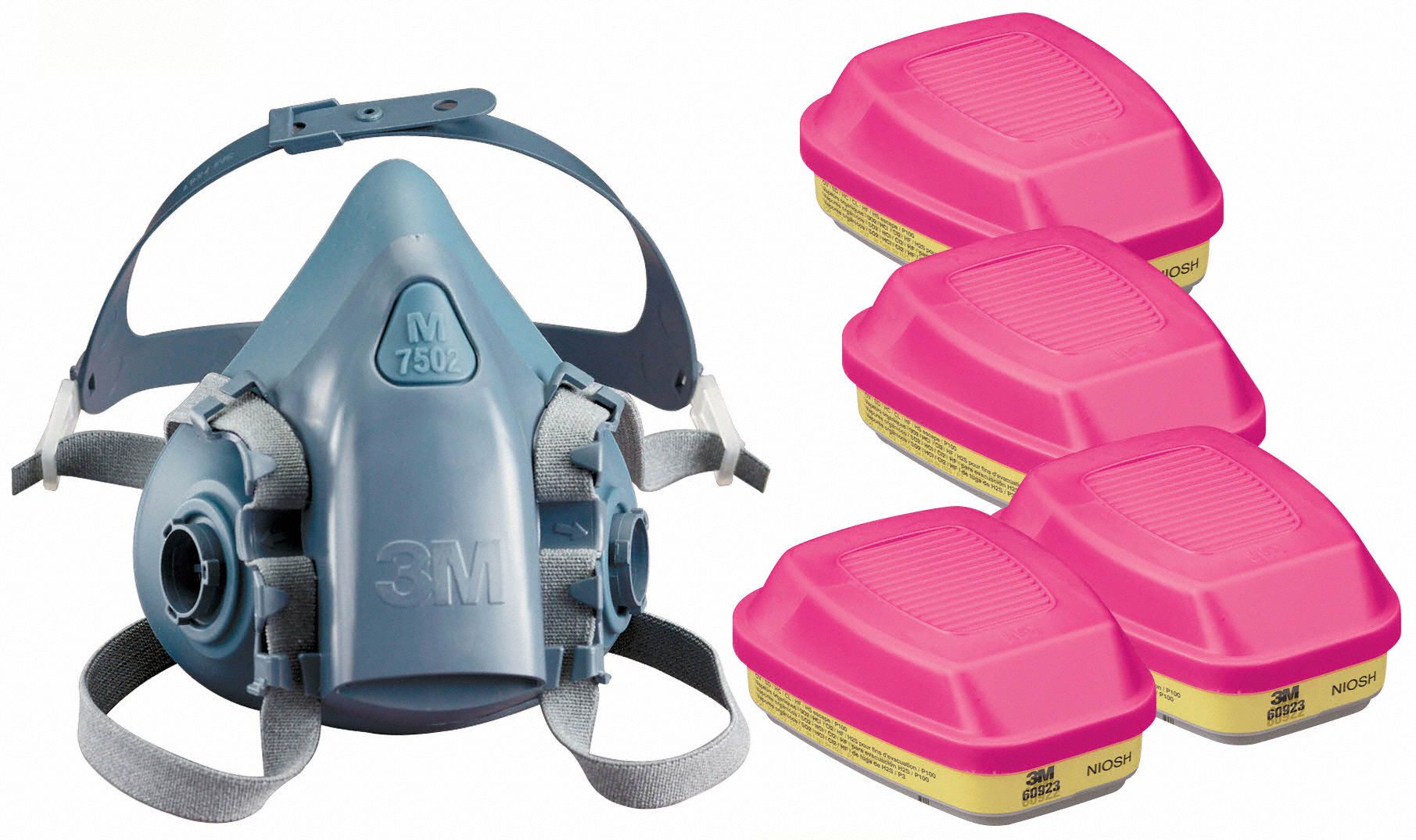 Half Mask Respirator Kit: 4 Cartridges Included, Silicone, M Mask Size
