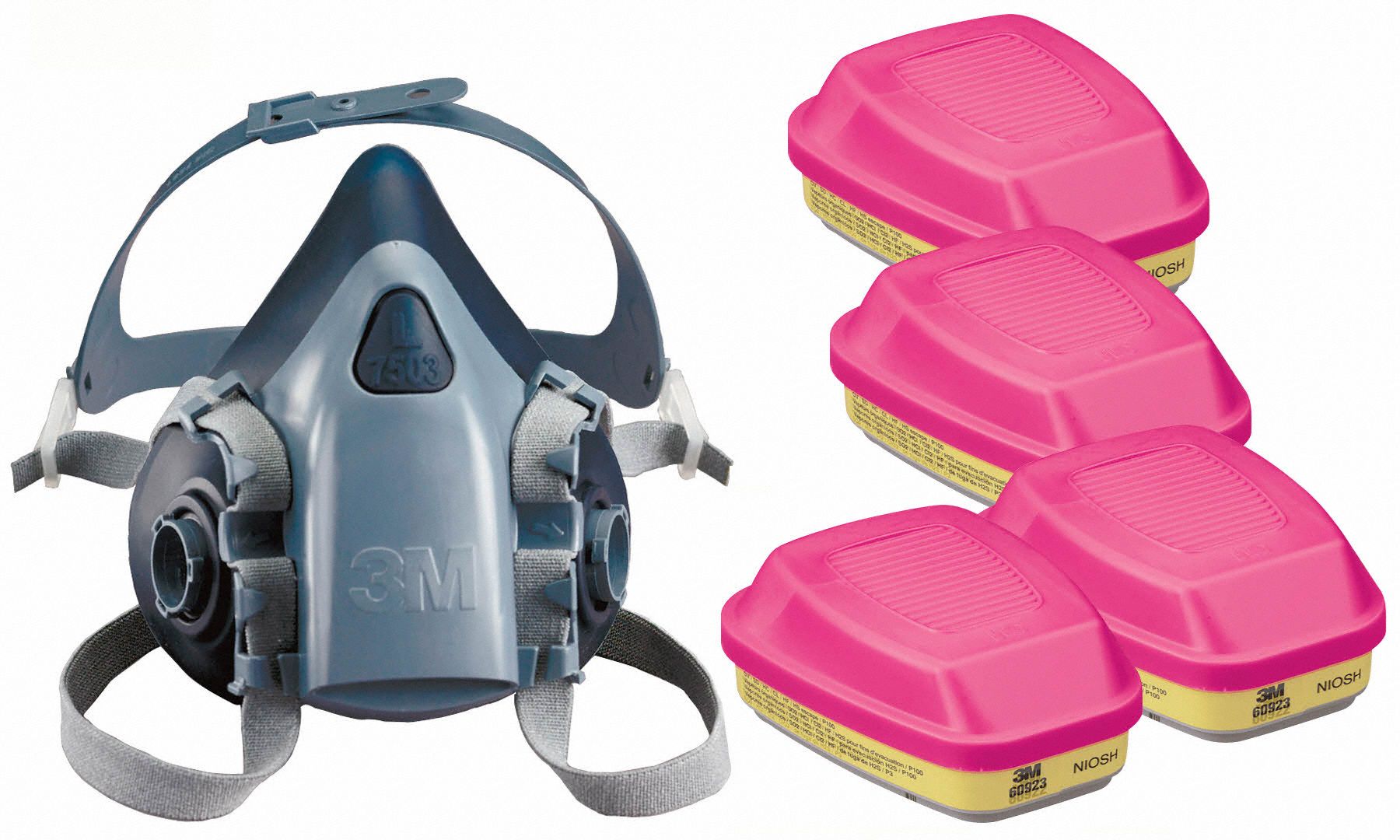 Half Mask Respirator Kit: 4 Cartridges Included, Silicone, L Mask Size