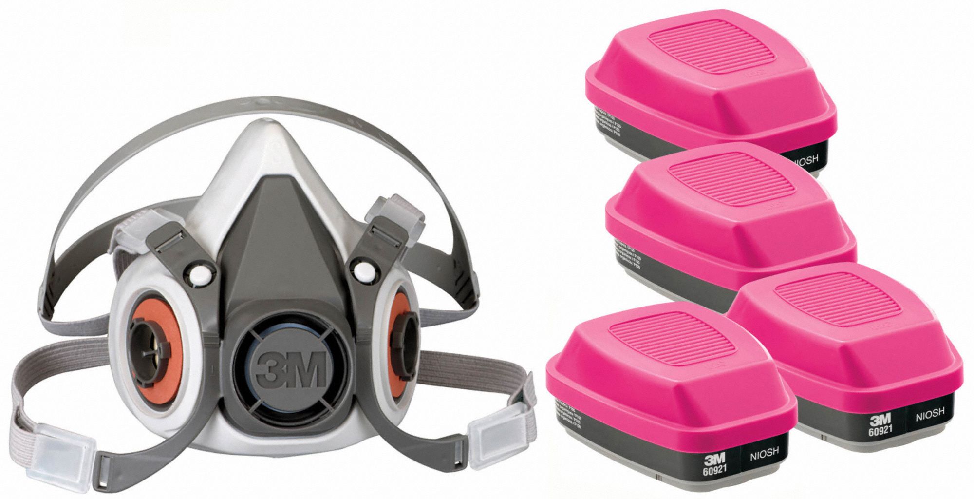 Half Mask Respirator Kit: 4 Cartridges Included, (4) Organic Vapor (OV), P100 Combo Cartidge