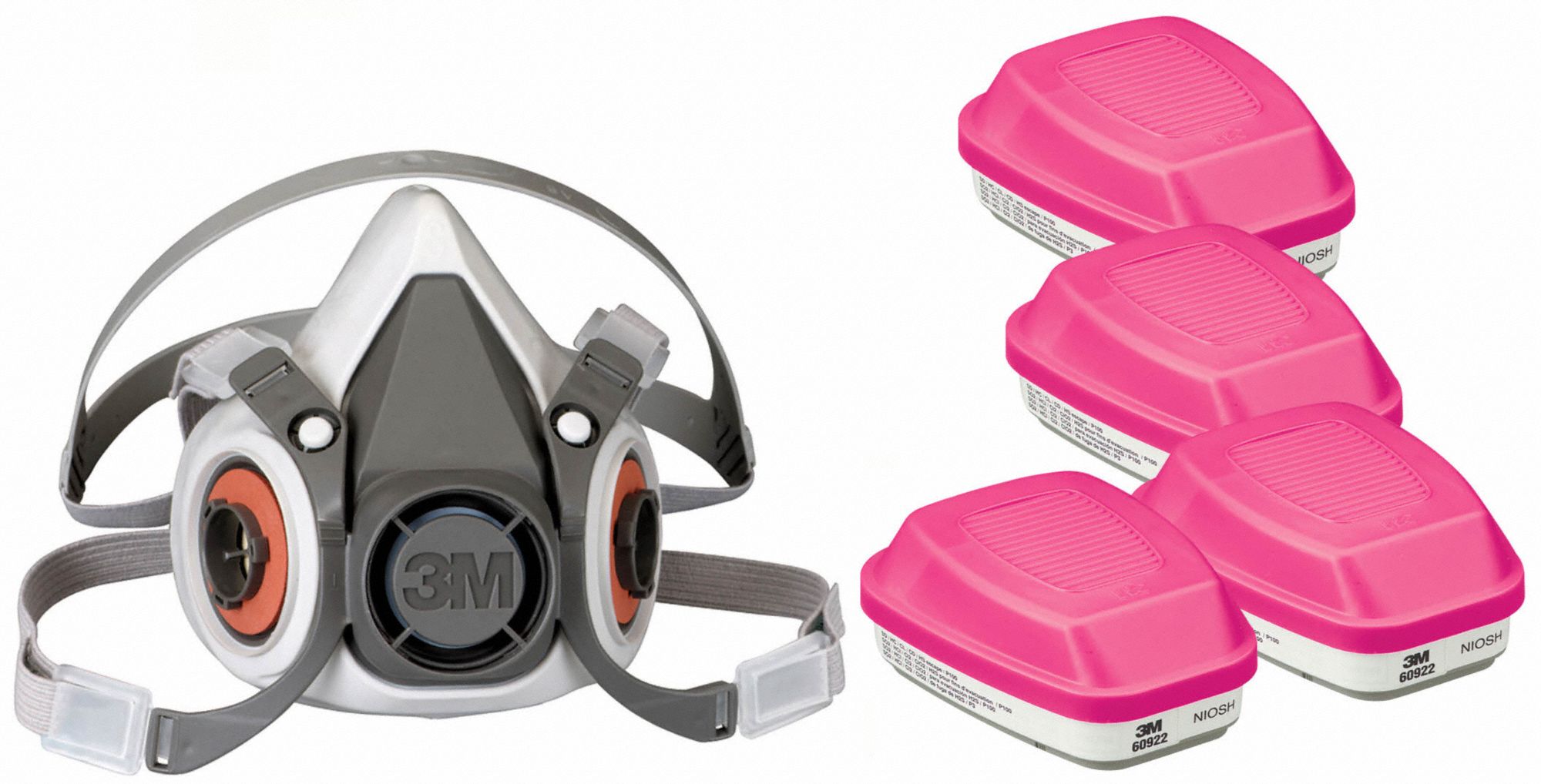Half Mask Respirator Kit: 4 Cartridges Included, (4) Acid Gas (AG), P100 Combo Cartridge