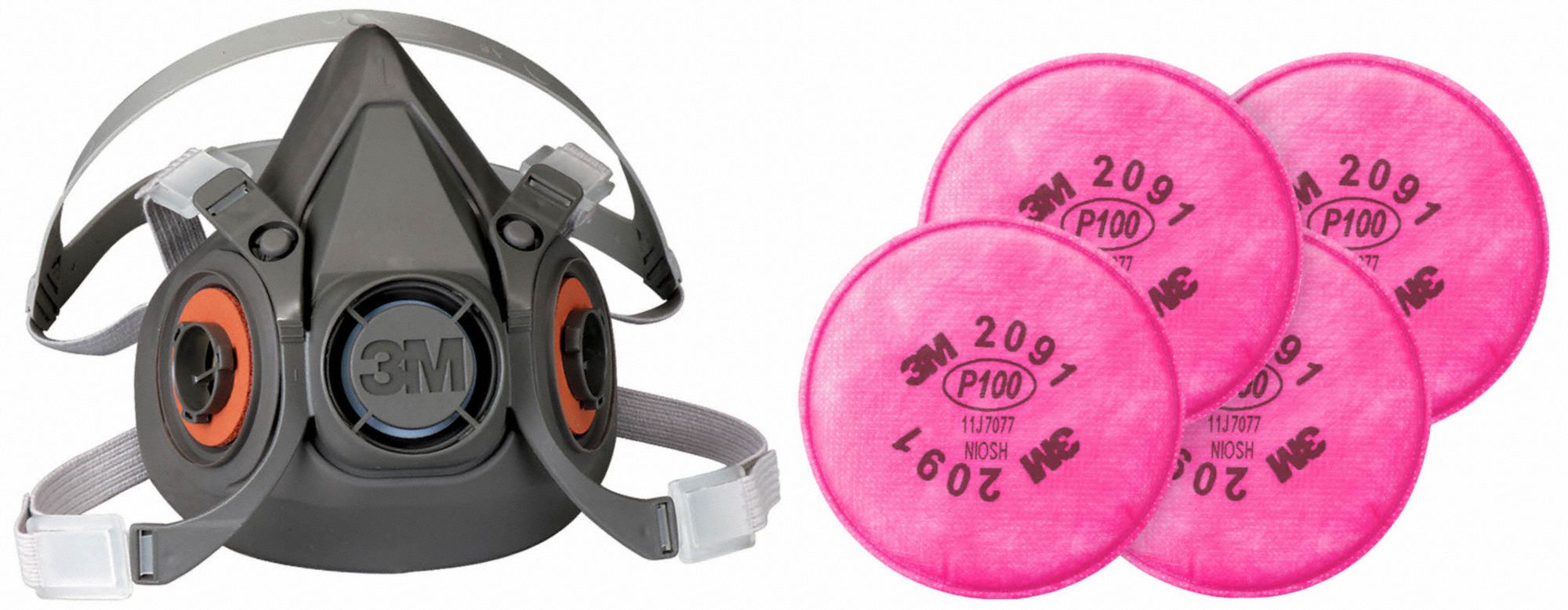 Half Mask Respirator Kit: 4 Cartridges Included, (4) Nuisance Organic Vapor, P100 Filter