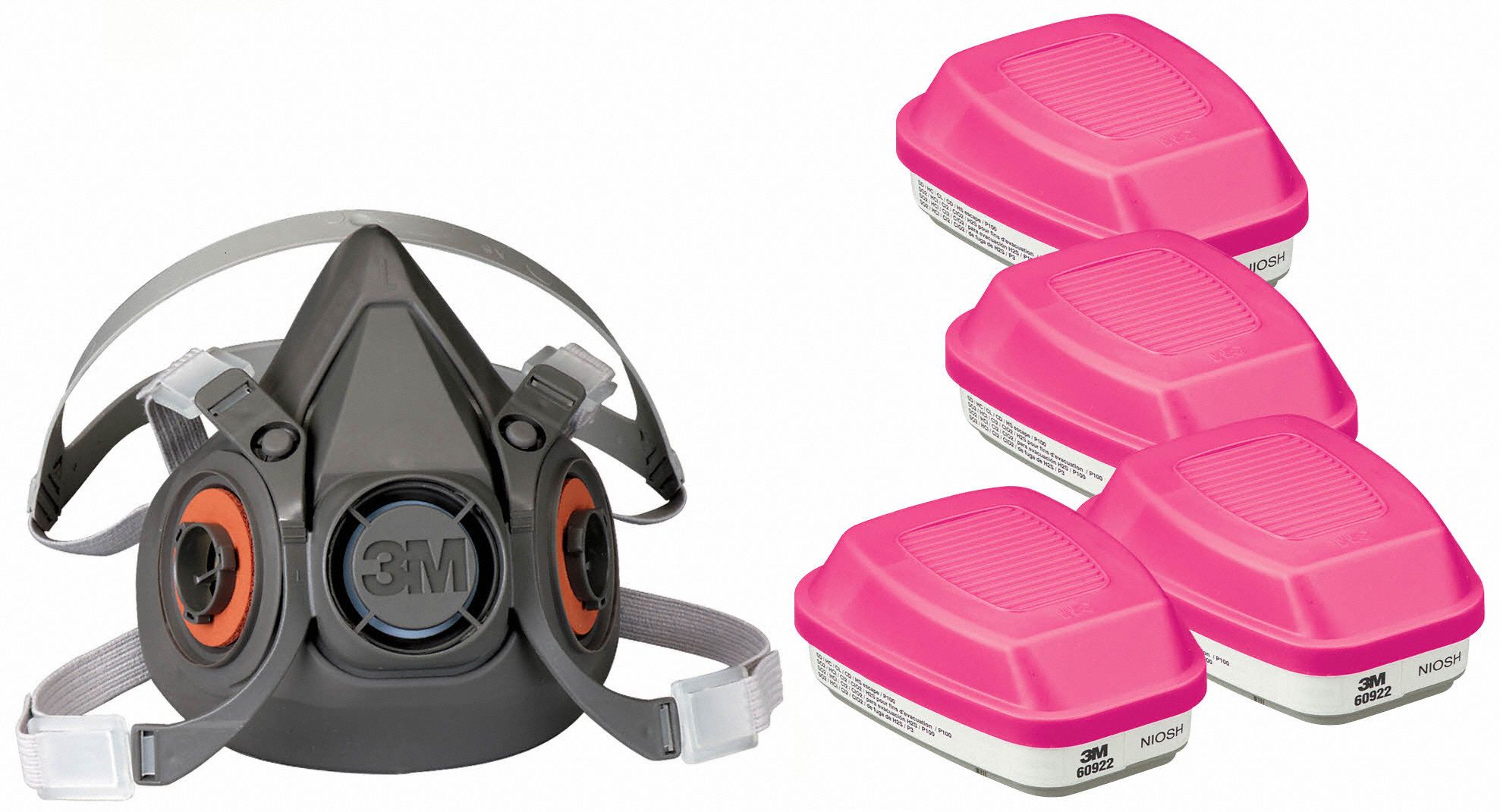 Half Mask Respirator Kit: 4 Cartridges Included, (4) Acid Gas (AG), P100 Combo Cartridge