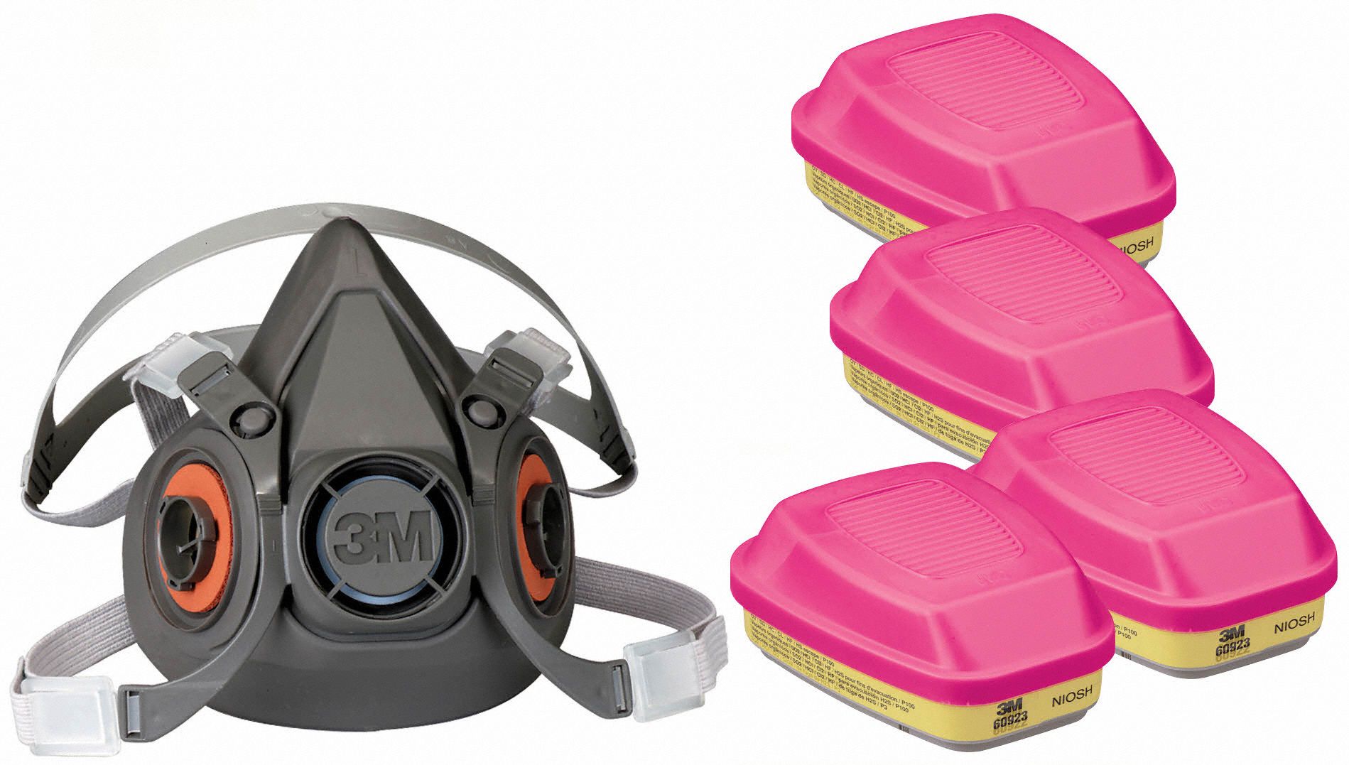 Half Mask Respirator Kit: 4 Cartridges Included, Thermoplastic Elastomer, L Mask Size