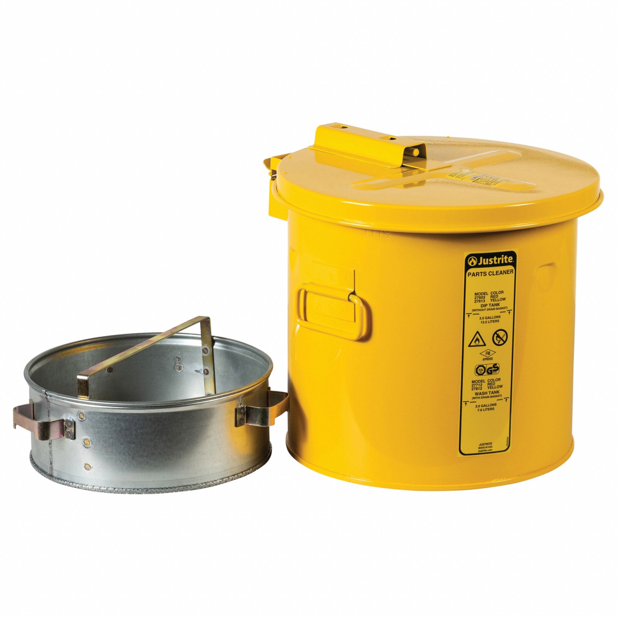 Wash Tank: 2 gal Capacity, Yellow, 1 Chambers, Powder Coated Steel