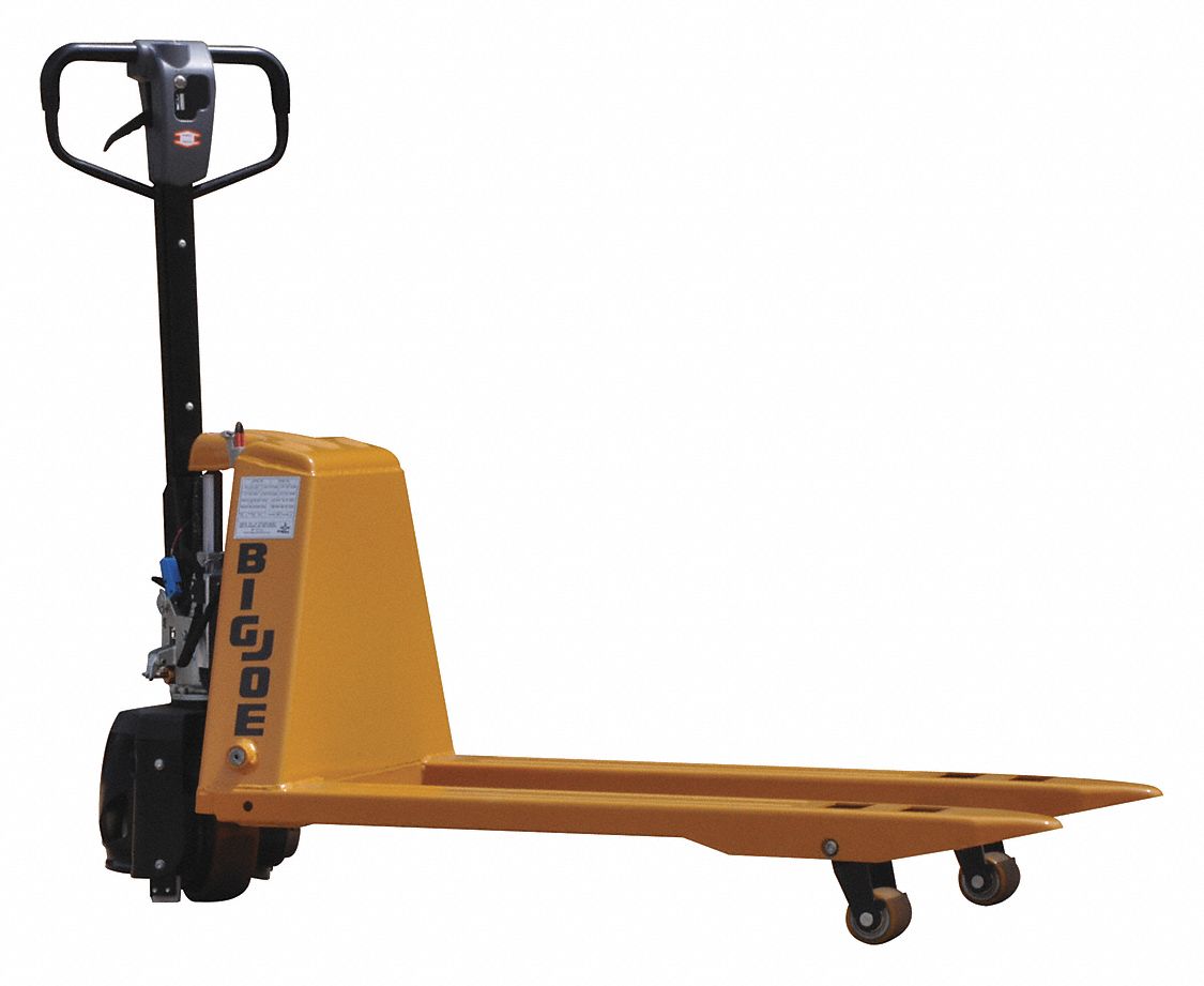 Manual-Lift/Powered-Drive Pallet Jack: 3,300 lb Load Capacity, 45 in x 6 in, 27 in, 15 in