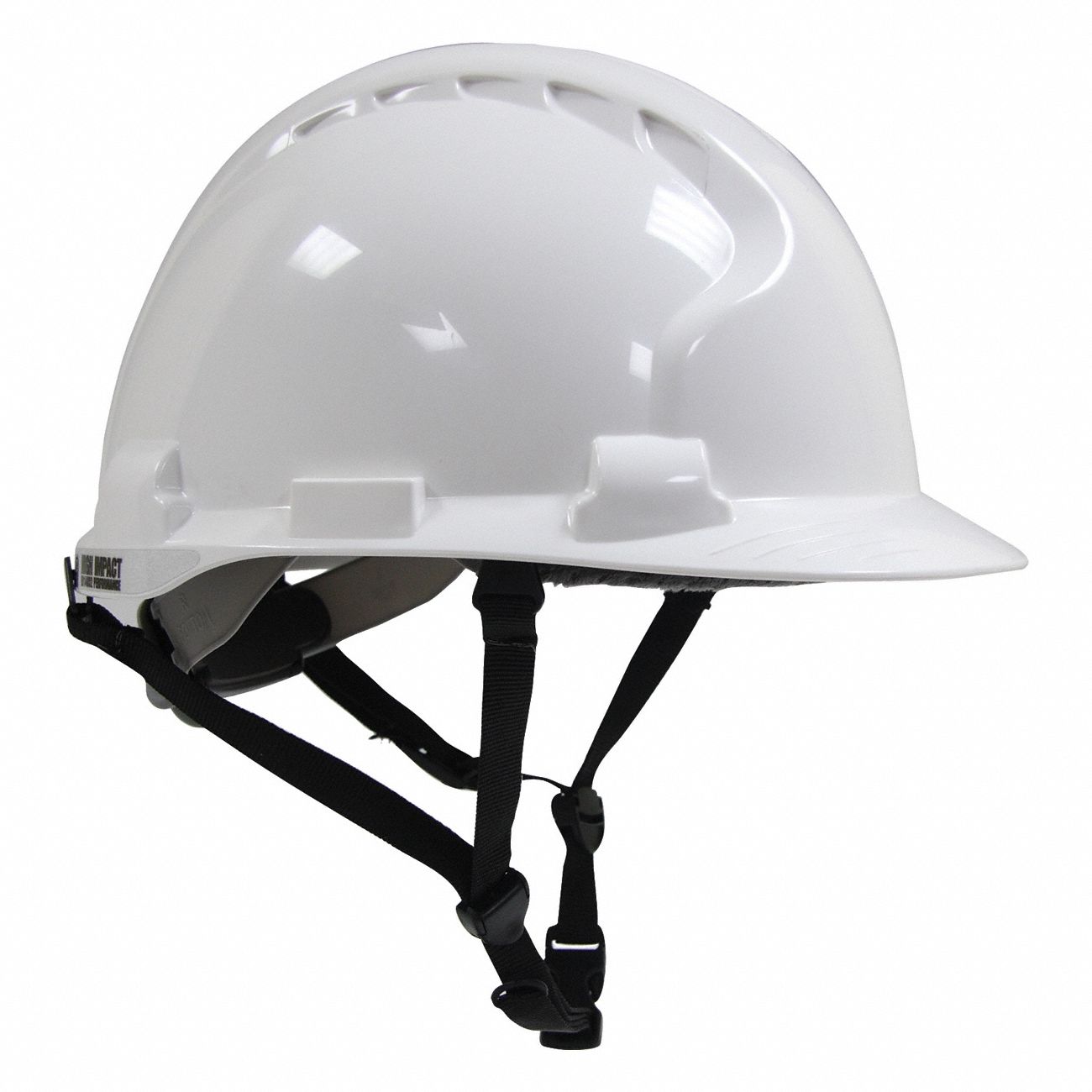 Safety Helmet: White, No Graphics, Ratchet (4-Point), Ratchet, Polyethylene, PIP, Solid, JSP