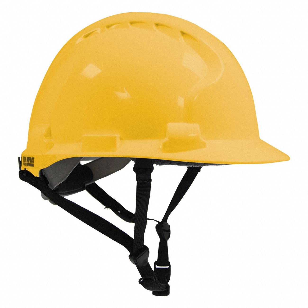 Safety Helmet: Yellow, No Graphics, Ratchet (4-Point), Ratchet, Polyethylene, PIP, Solid, JSP