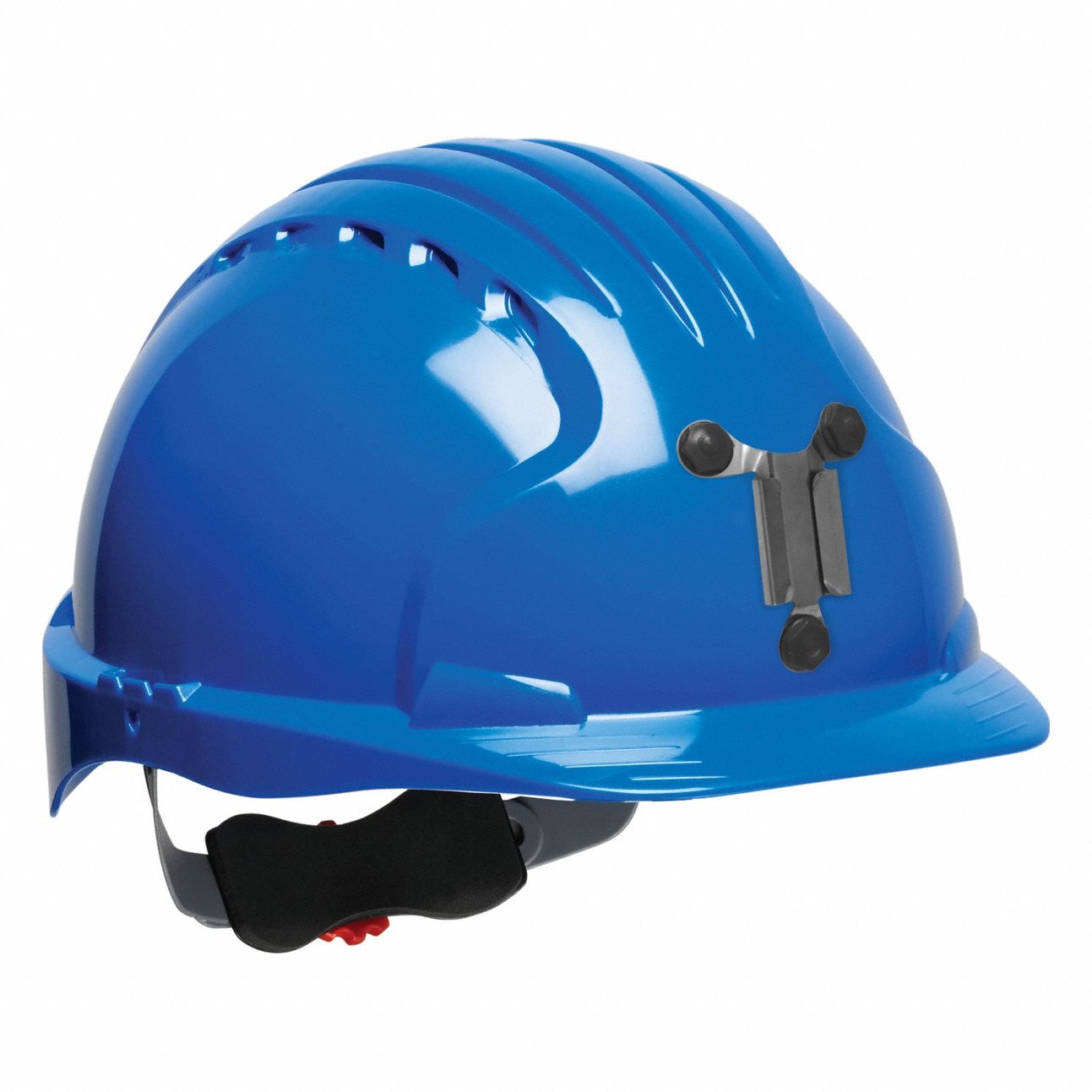 Hard Hat: Blue, No Graphics, Ratchet (6-Point), Ratchet, Polyethylene, Headlamp Mount, PIP, JSP