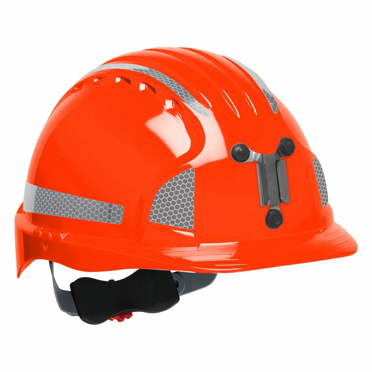 Hard Hat: Orange, No Graphics, Ratchet (6-Point), Ratchet, Polyethylene, Headlamp Mount, PIP