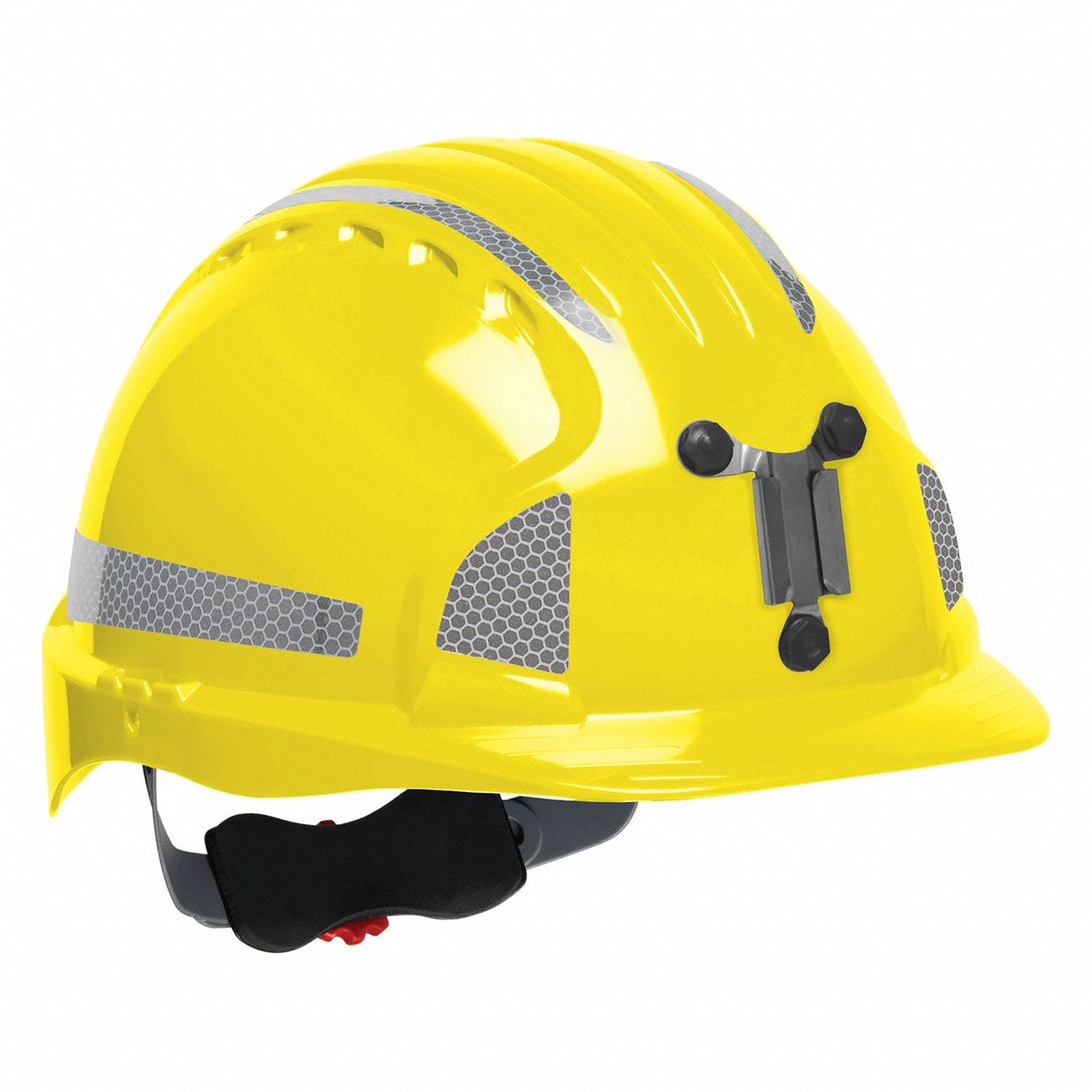 Hard Hat: Yellow, No Graphics, Ratchet (6-Point), Ratchet, Polyethylene, Headlamp Mount, PIP