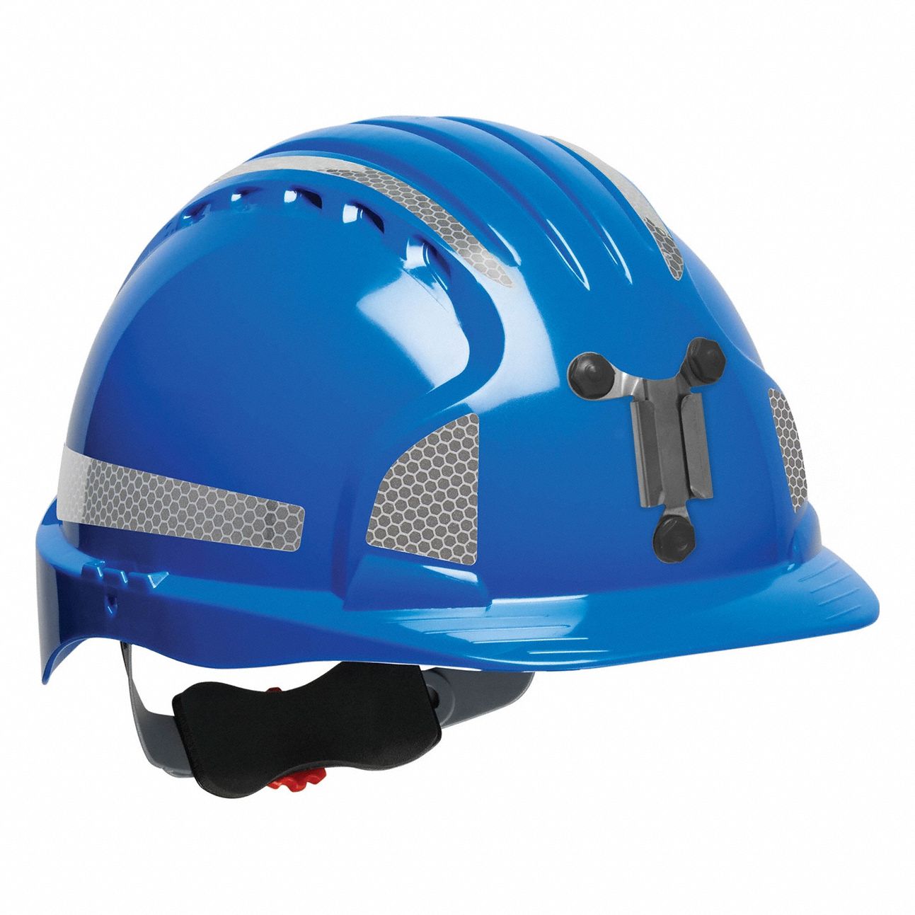 Hard Hat: Blue, No Graphics, Ratchet (6-Point), Ratchet, Polyethylene, Headlamp Mount, PIP, JSP